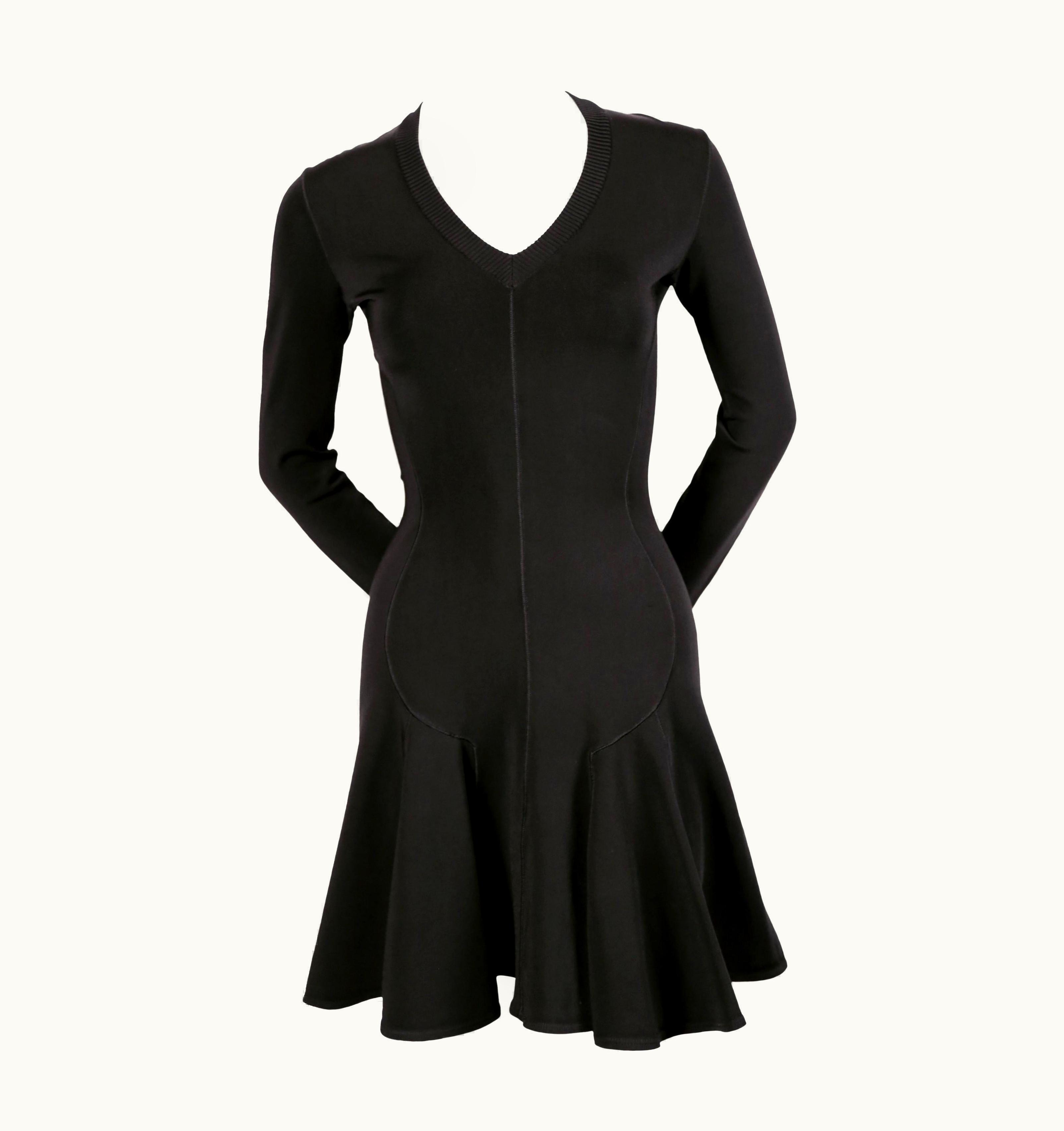 Alaia Azzedine Alaia Black Skater Dress With V-neckline And Long Sleeves, 1990s UZ0587198
