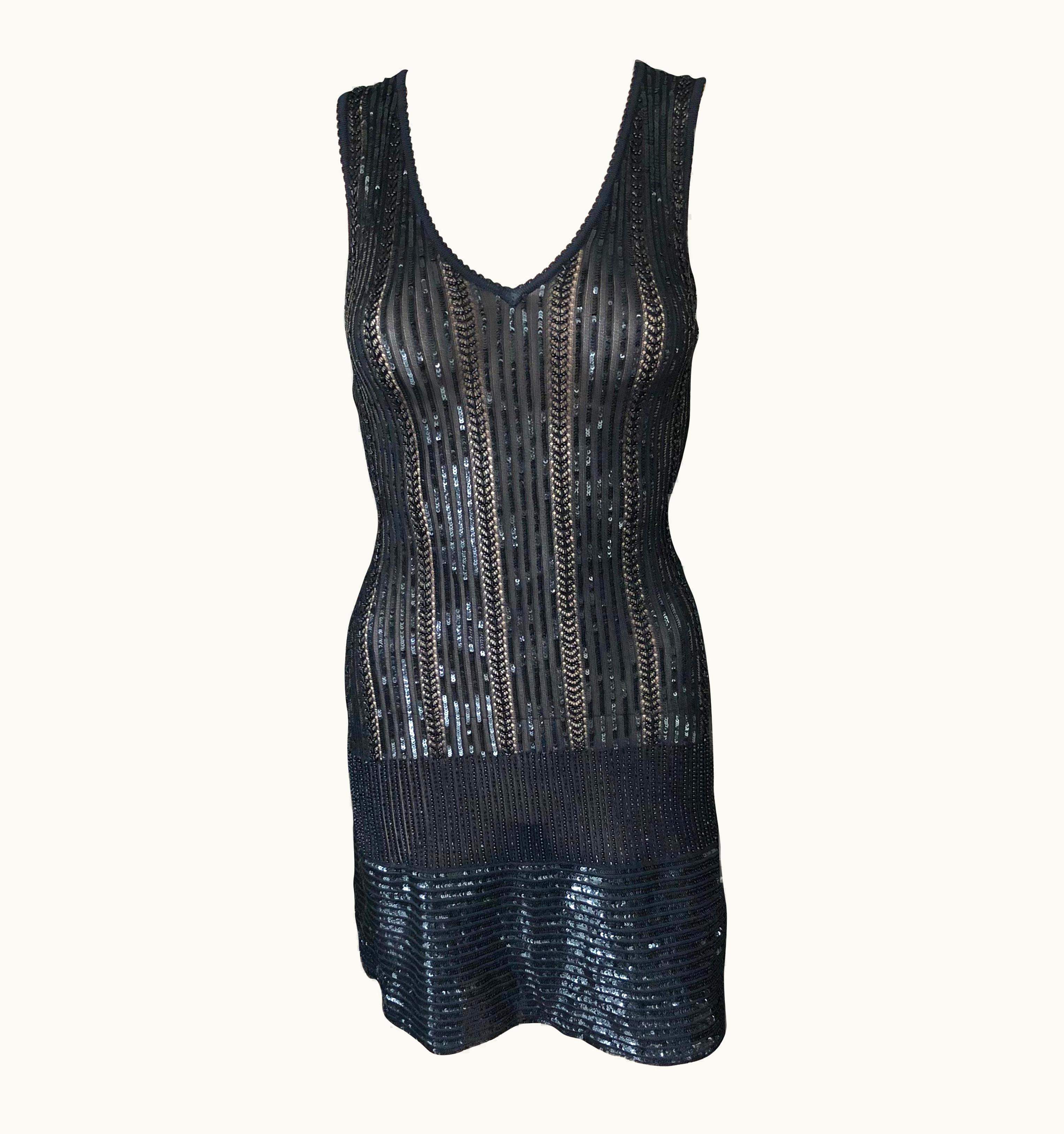 Alaia Azzedine Alaia Vintage S/S 1996 Runway Black Sequin Embellished Mini Dress