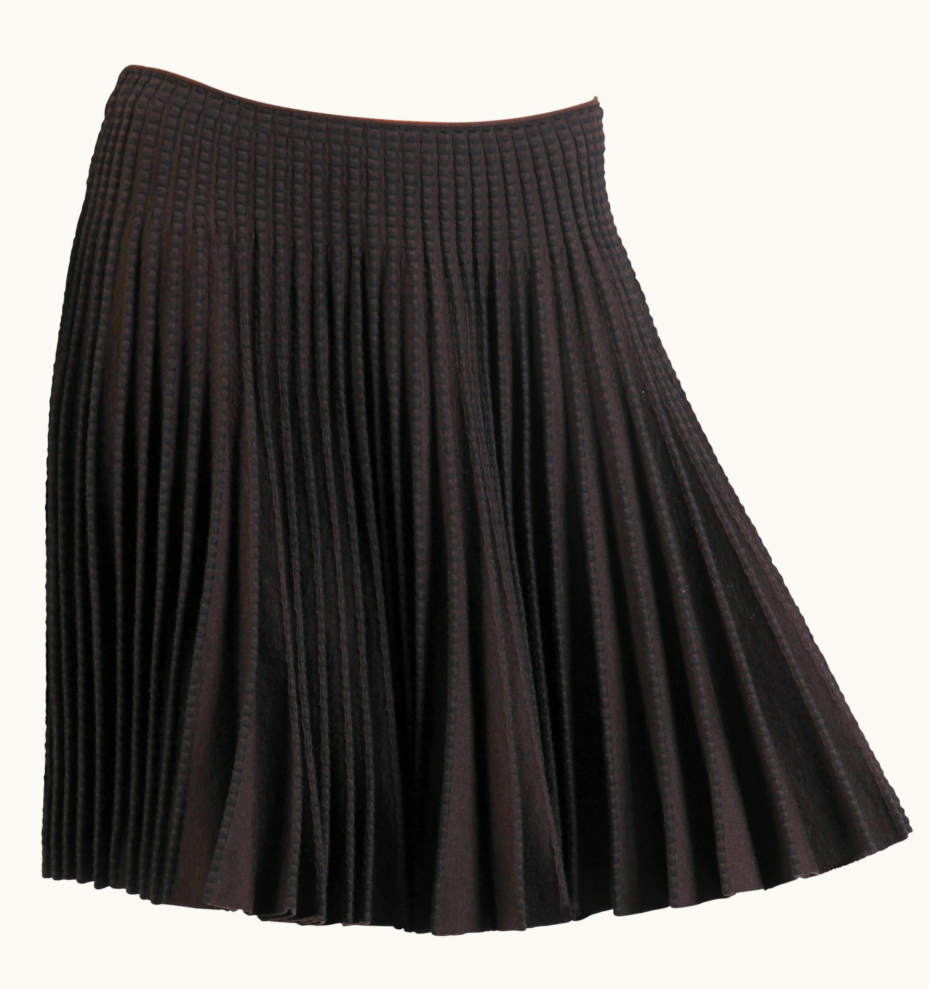 Alaia 1990s Azzedine Alaia Chocolate Brown & Black Rayon Blend Knit Ra-Ra Skirt
