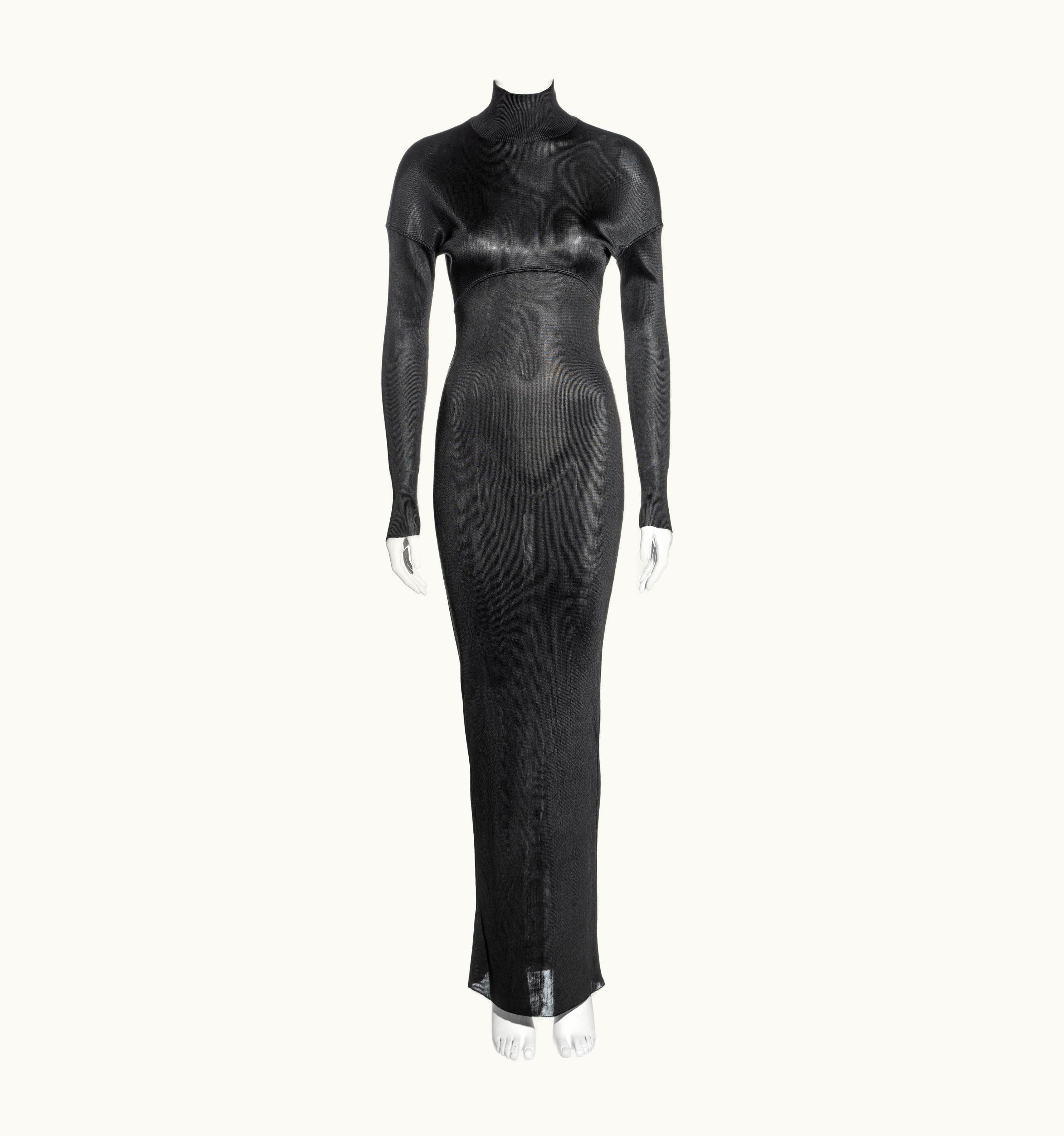 Alaia Azzedine Alaia Charcoal Acetate Knit Figure-hugging Floor-length Dress, AW 1986