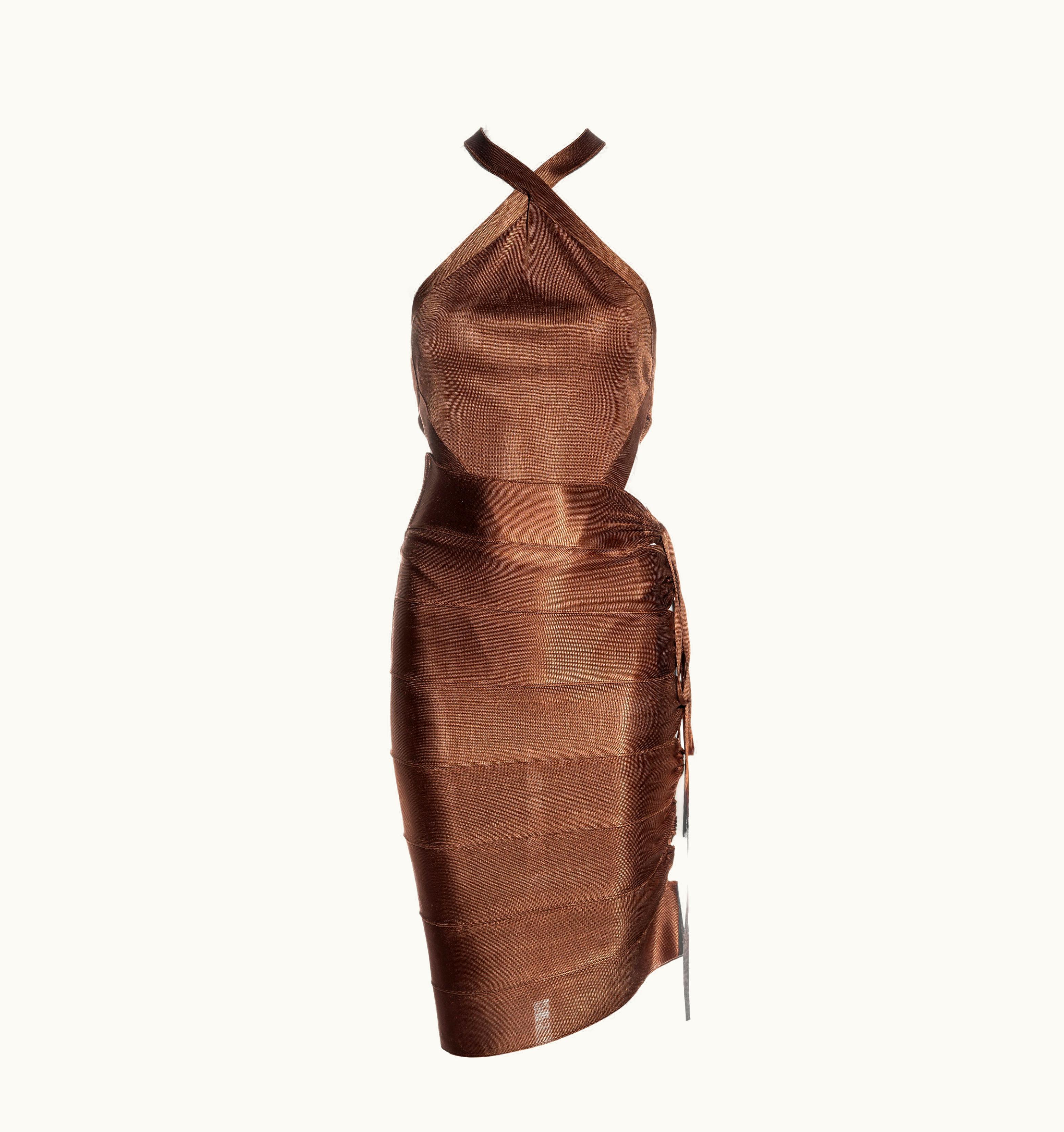 Alaia Azzedine Alaia Bronze Acetate Knit Bandage Skirt And Bodysuit Set, S/S 1986