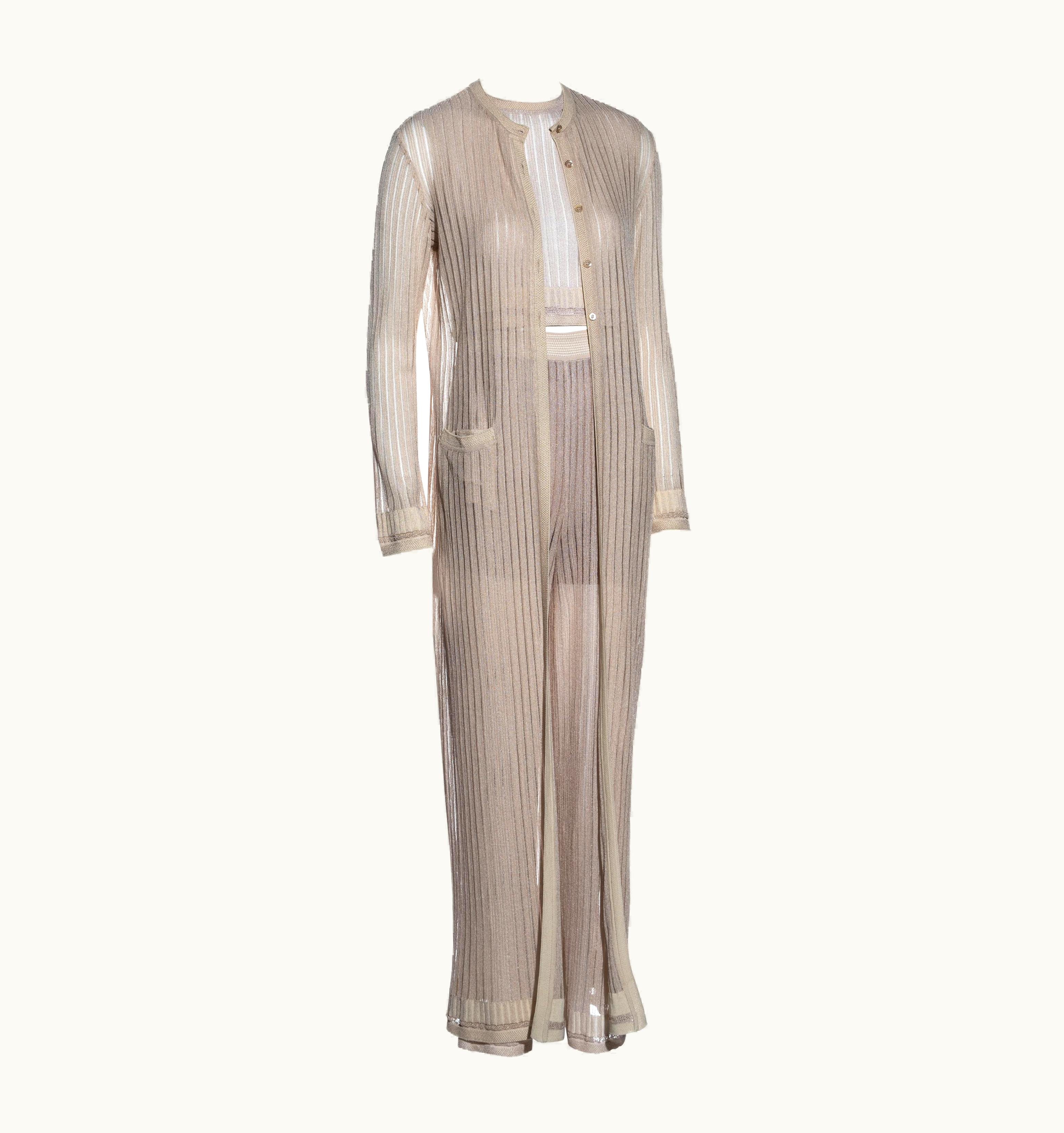 Alaia Azzedine Alaia Cream Rayon Knit 5 Piece Pant Suit Set, S/S 1992