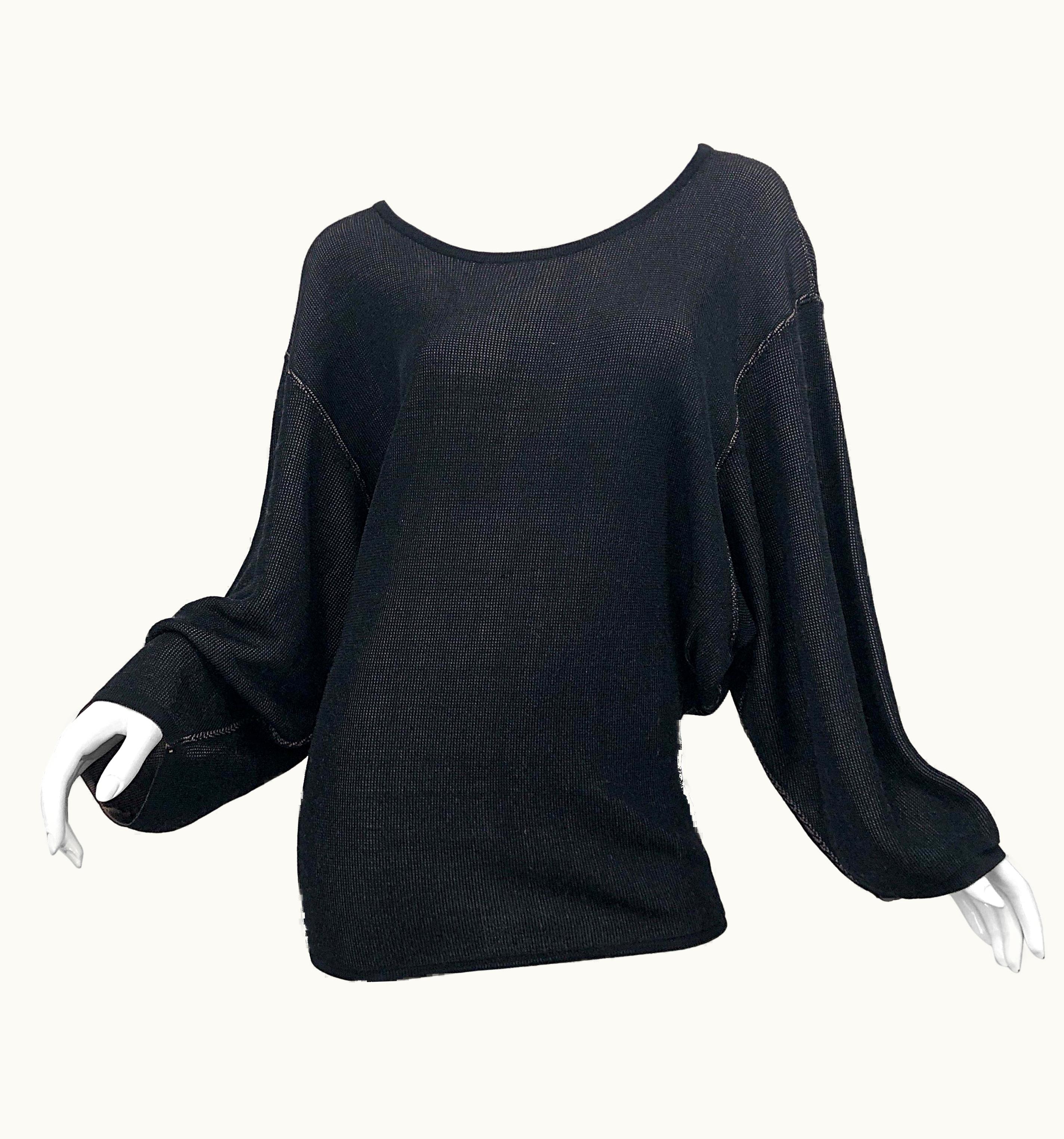 Alaia Vintage Azzedine Alaia 1980s Black + Nude Viscose 80s Mini Sweater Dress Tunic