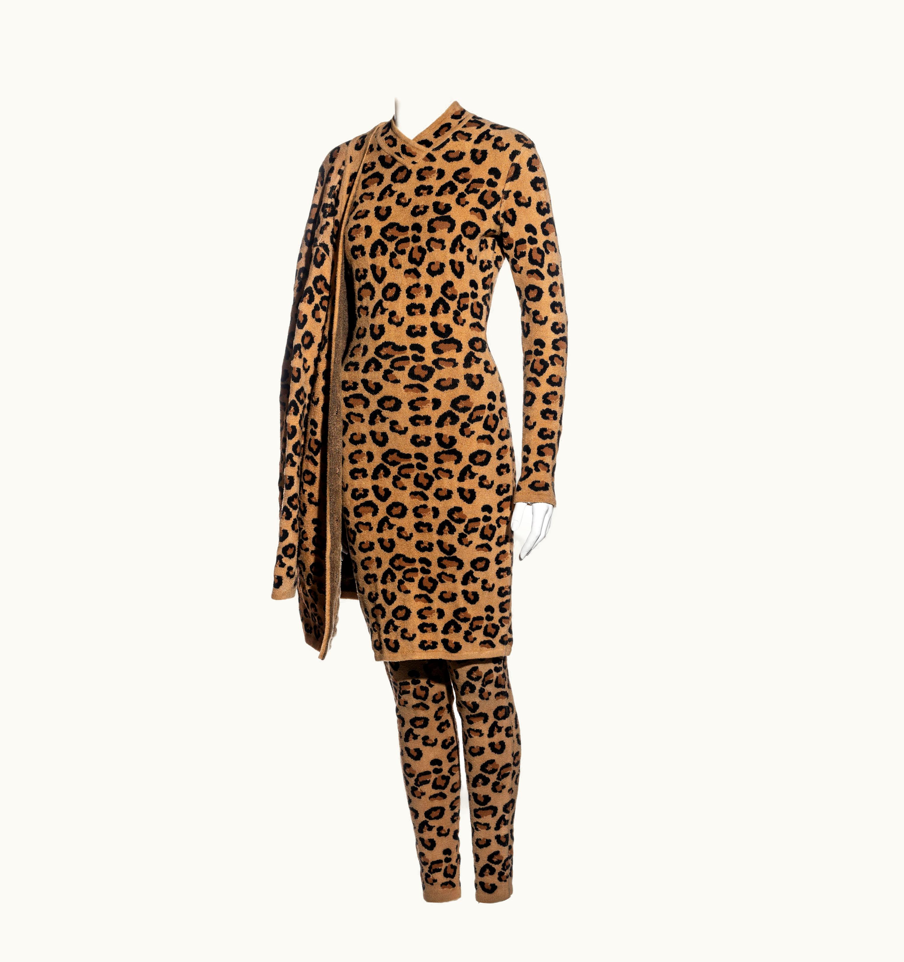 Alaia Azzedine Alaia Leopard Wool Dress, Cardigan, Skirt And Leggings Set, AW 1991
