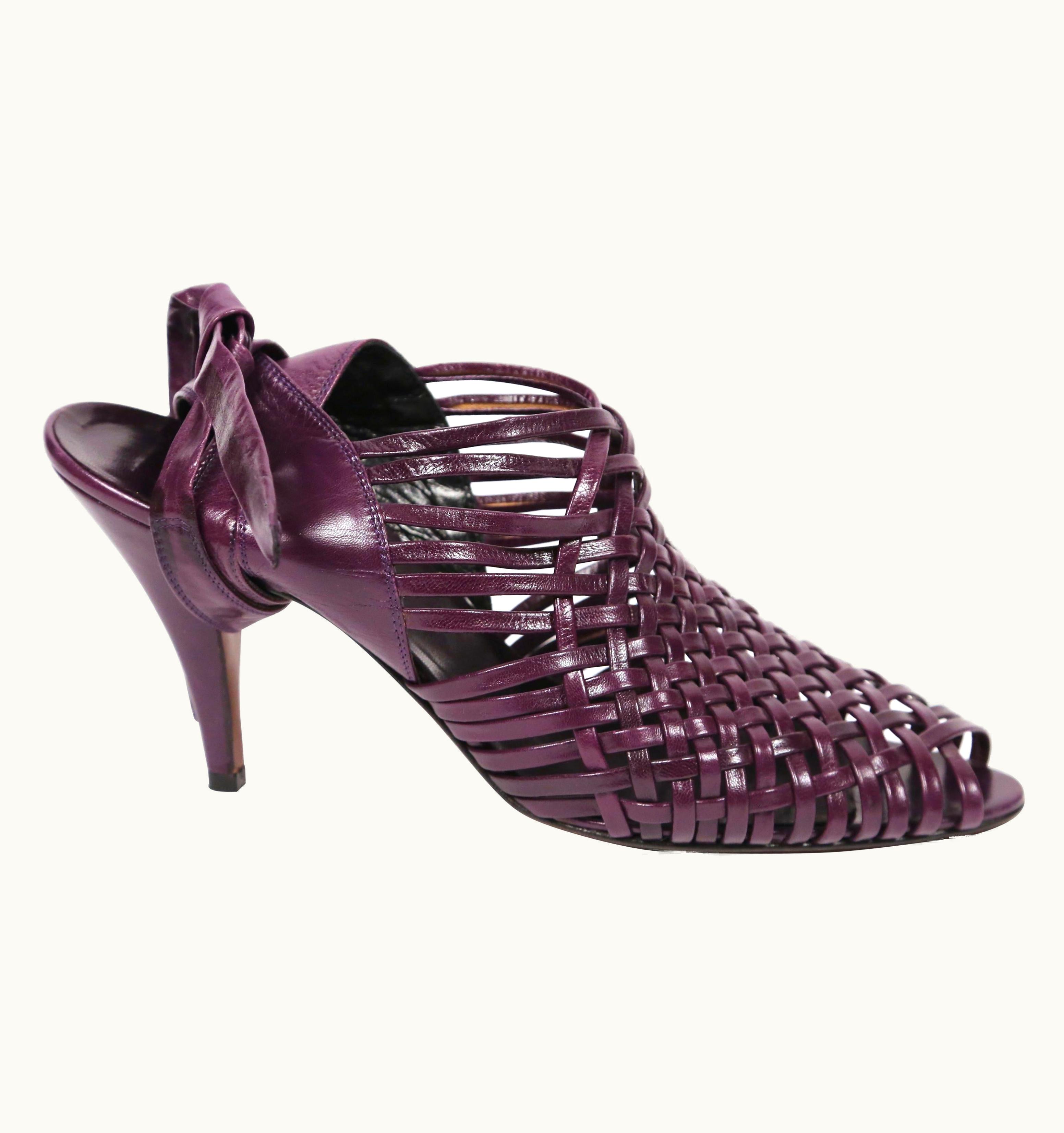 Alaia 1980' Azzedine Alaia Woven Purple Leather Heels With Ankle Straps - New