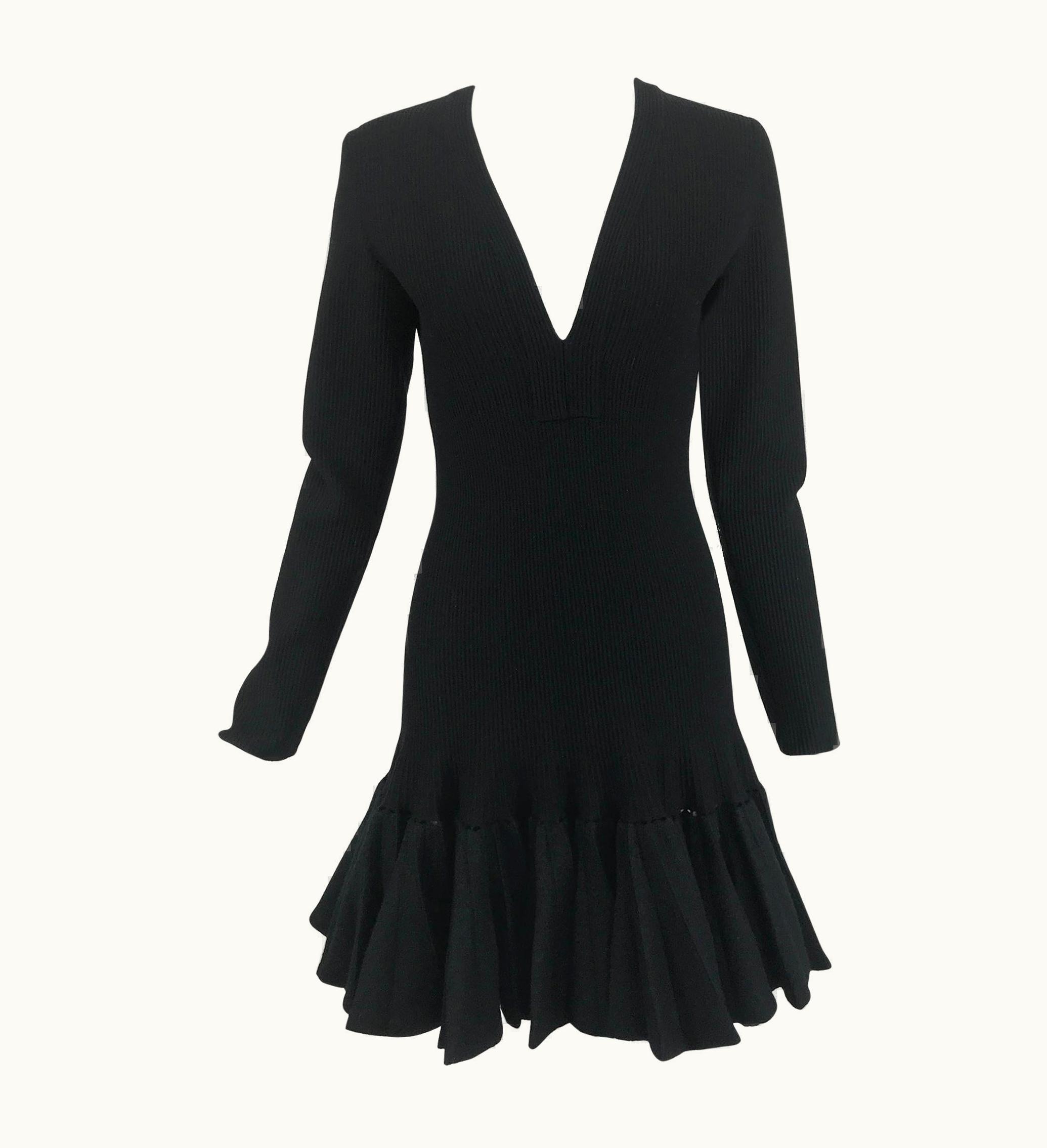 Alaia Azzedine Alaia Black Knit Dress With Felted Wool Knife Pleated Circular Hem