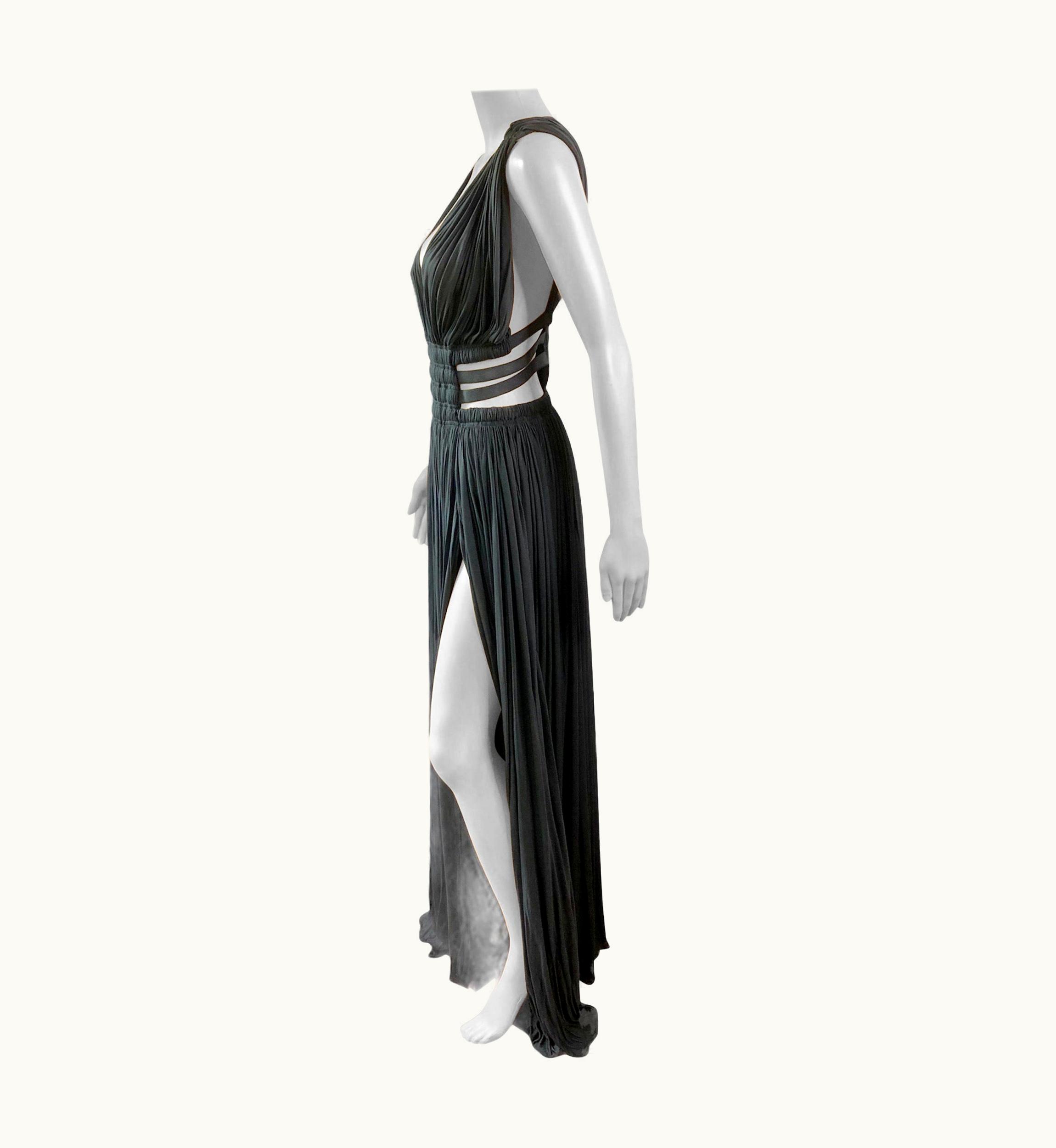 Alaia Azzedine Alaïa C.2004 Semi-Sheer Cutout Ruched Slits Gown Maxi Evening Dress UZ0587235