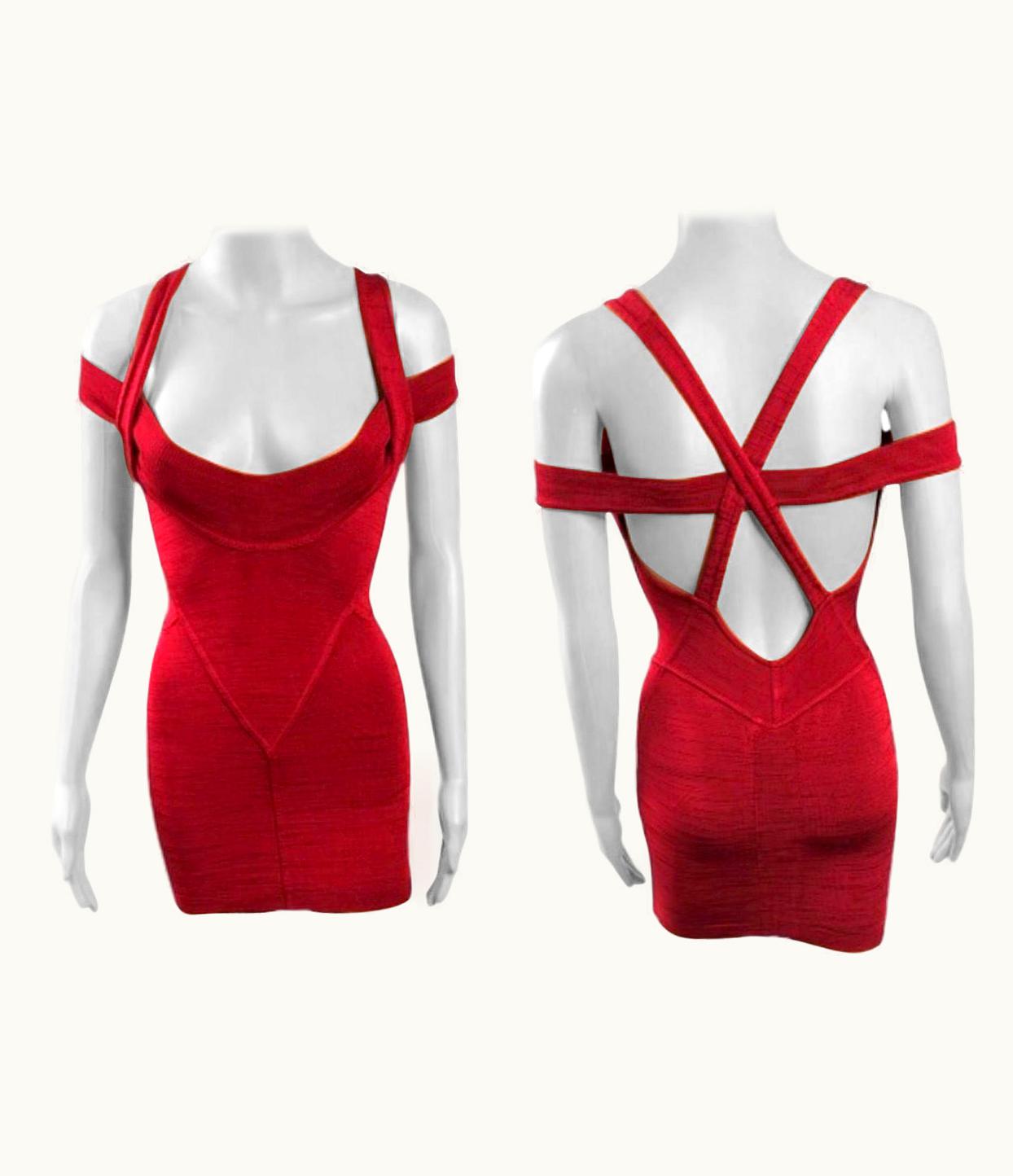 Alaia Azzedine Alaia S/S 1991 Vintage Bustier Cutout Bodycon Red Micro Mini Dress
