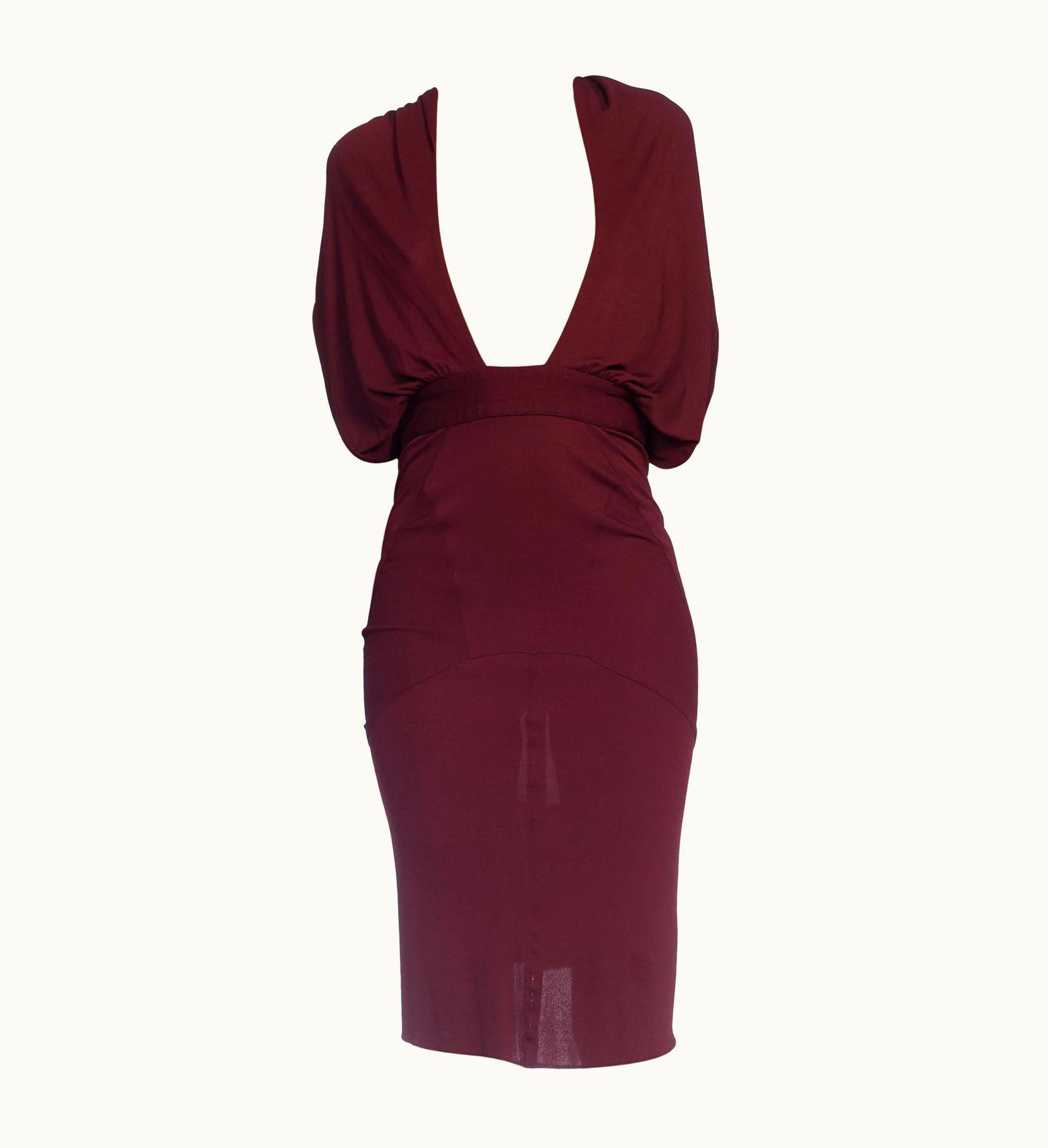 Alaia 1980s Azzedine Alaia Russet Brown Rayon Jersey Iconic Low Cut Dress With Cowl