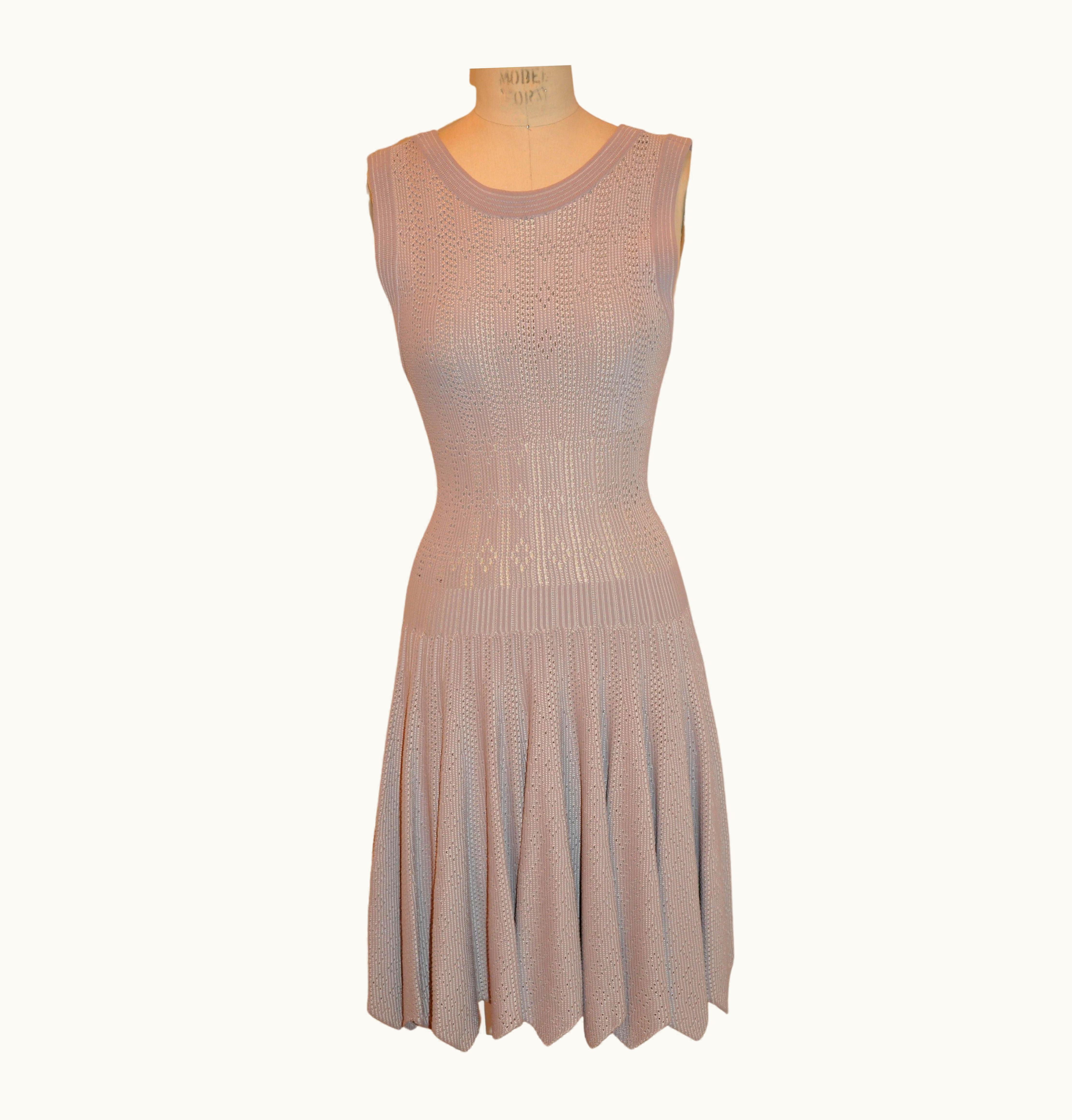 Alaia Rare Azzedine Alaia Signature Fawn-Hue Form-Fitting Eyelet Accented Swing Dress