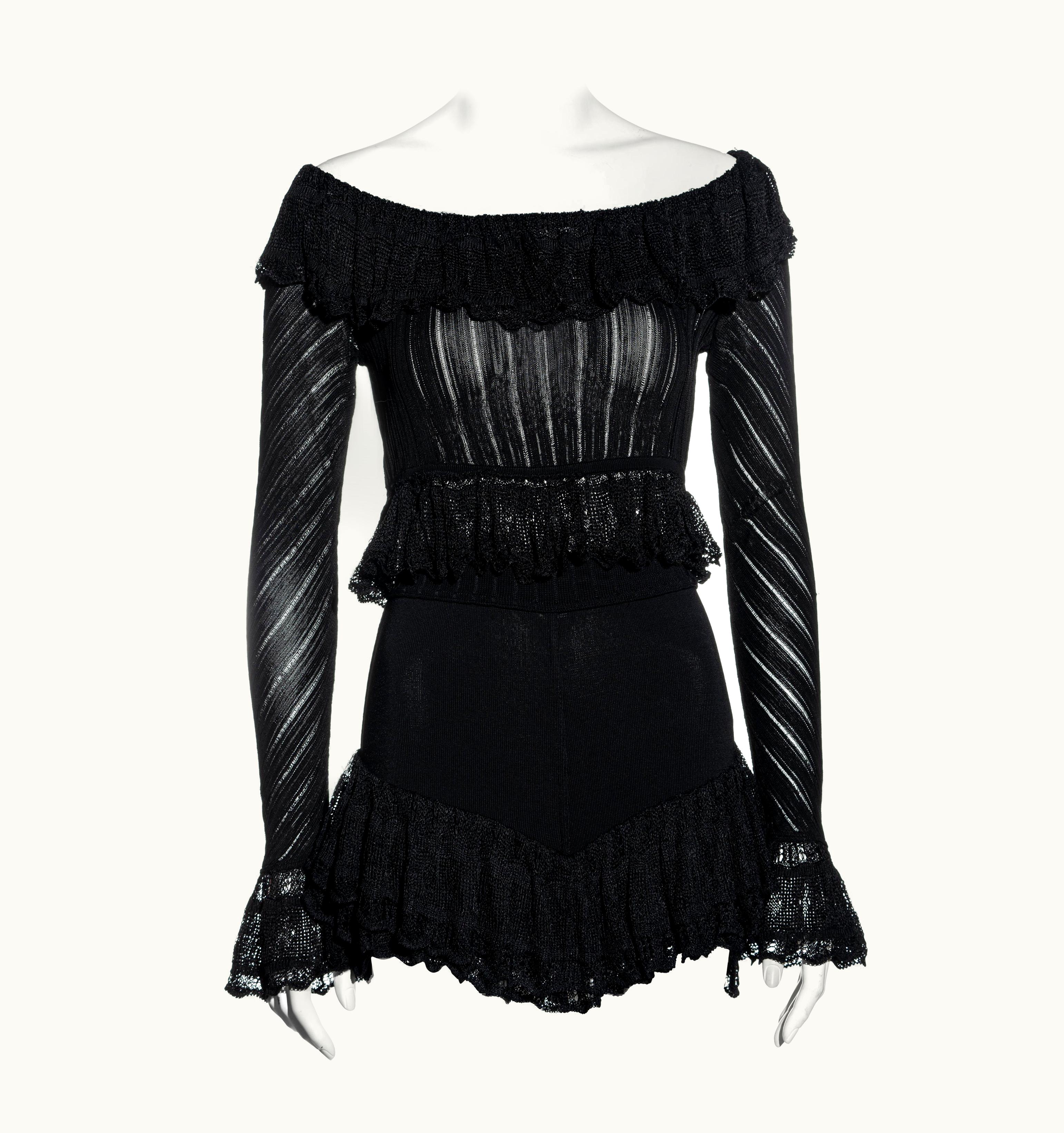 Alaia Azzedine Alaia Black Rayon Off-shoulder Top And Mini Shorts Set, S/S 1992