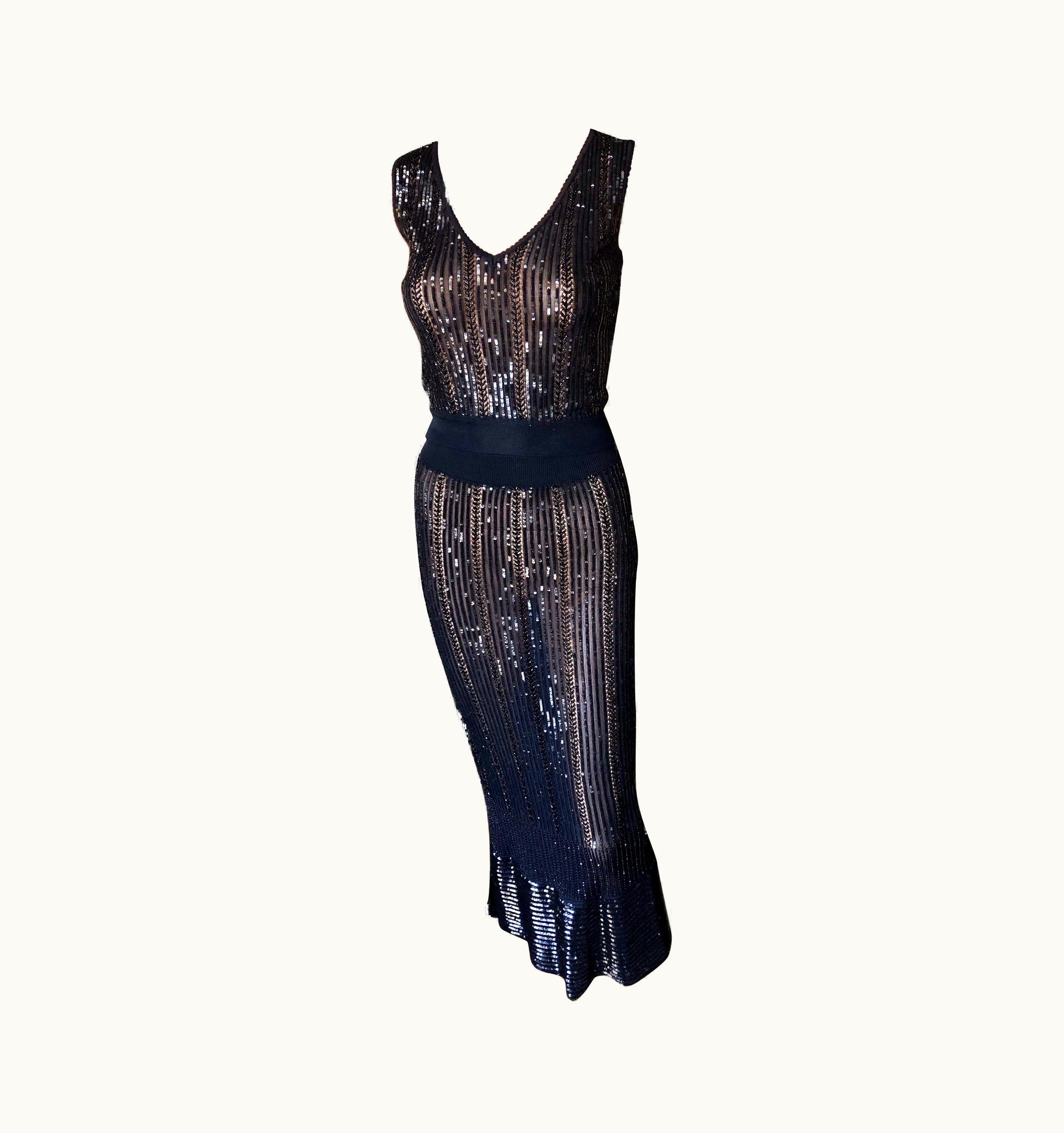 Alaia Azzedine Alaia S/S 1996 Vintage Sequin Embellished Black 3 Piece Skirt Set