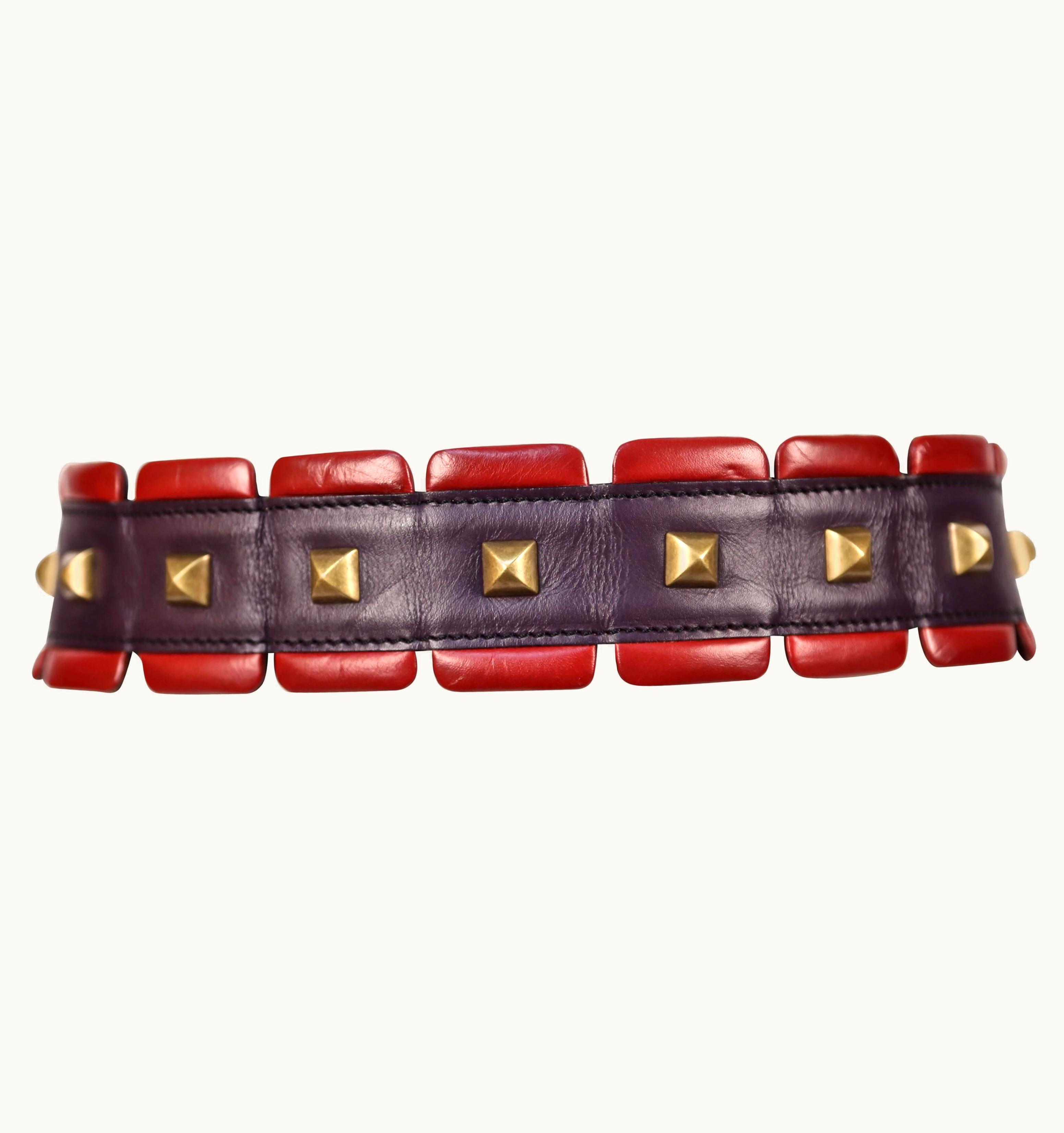 Alaia 1988 Azzedine Alaia Red And Purple Leather Runway Belt With Brass Pyramid Studs UZ0587257