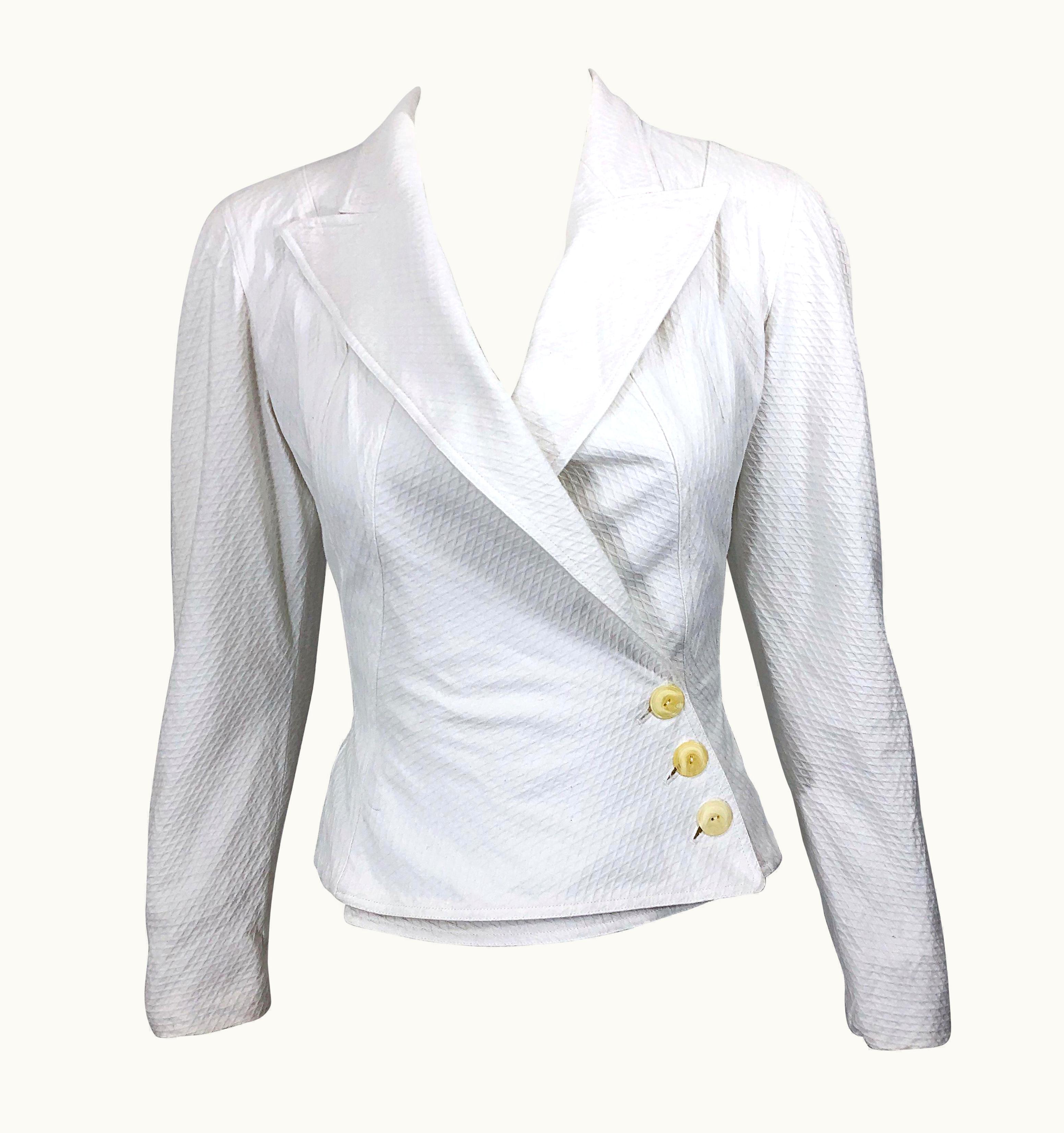 Alaia 1980s Azzedine Alaia White Pique Cotton Vintage 80s Cropped Blazer Jacket