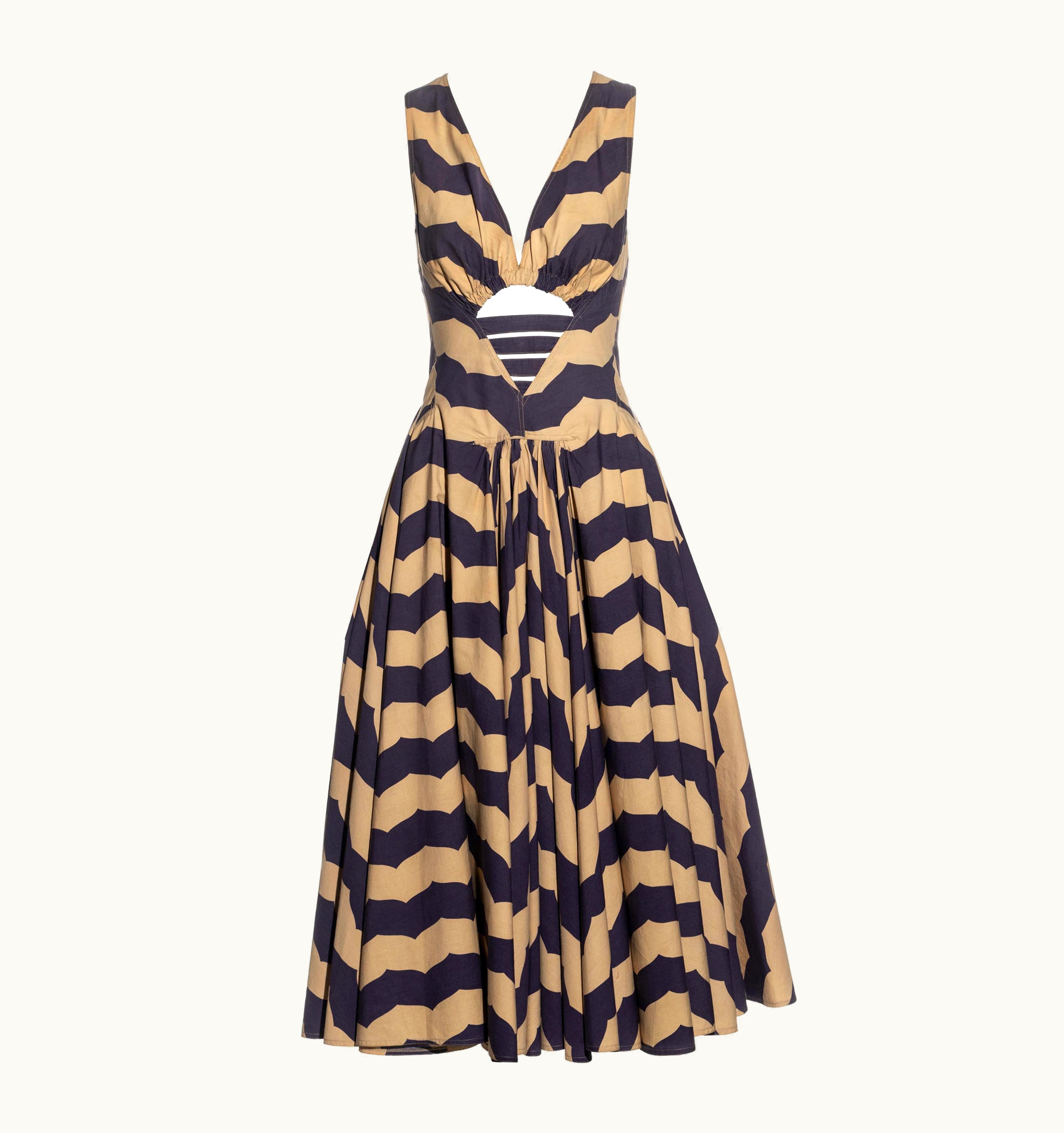 Alaia Azzedine Alaia Purple And Beige Striped Cotton Dress With Cut Out, S/S 1990