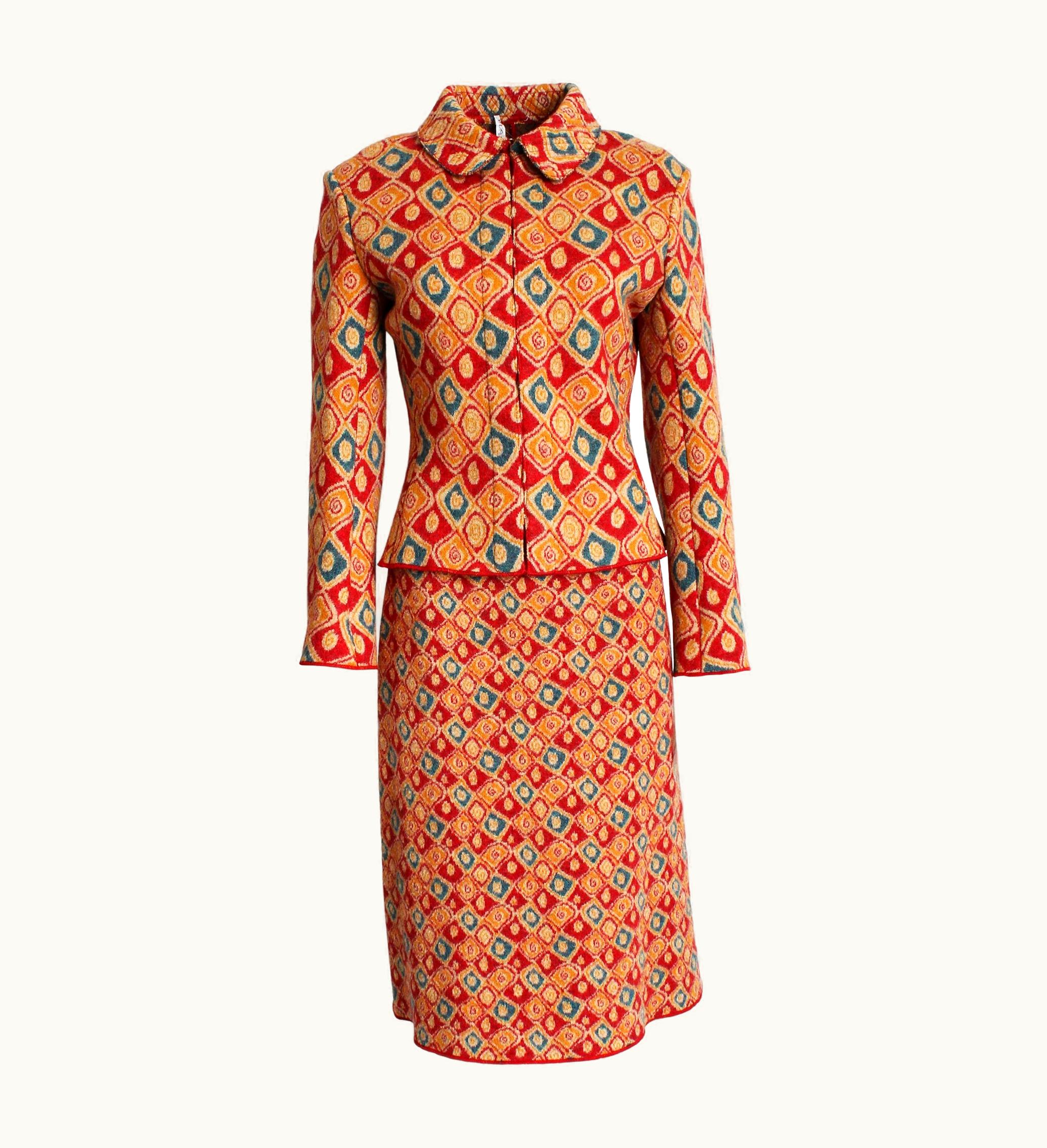 Alaia Azzedine Alaïa Jacket And Skirt Suit 2pc Intarsia Knit Abstract Rare Vintage