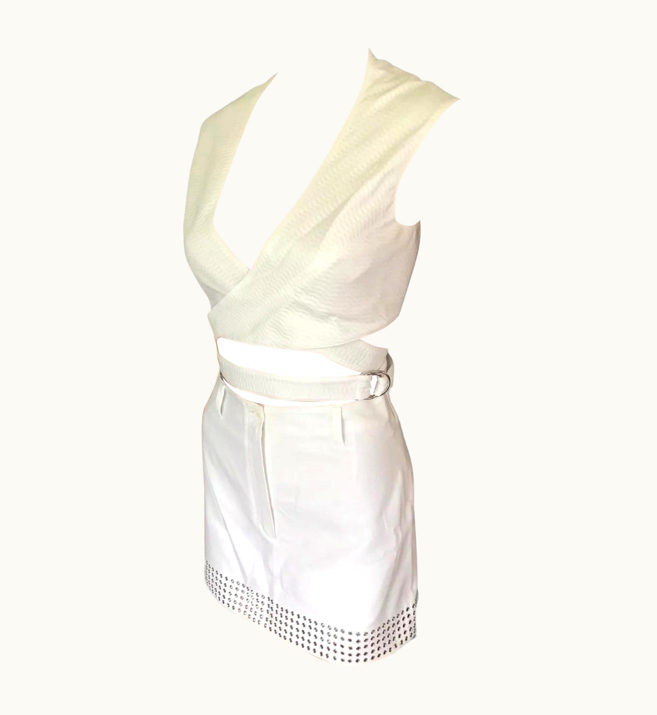 Alaia Azzedine Alaia Embellished White Mini Skort Shorts And Bra Top 2 Piece Set