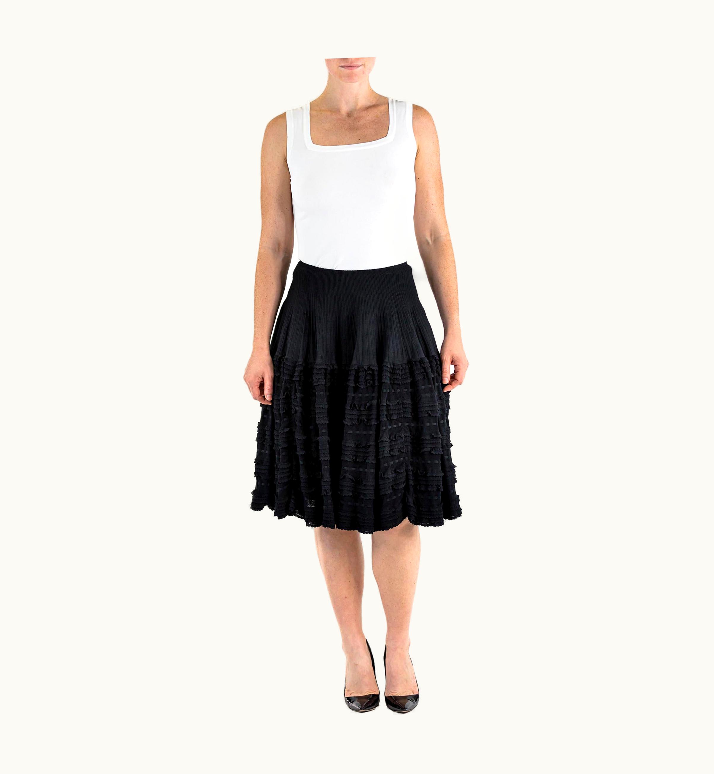 Alaia 2000s Azzedine Alaia Black White Rayon Blend Crotchet Knit A Line Skirt And Tan