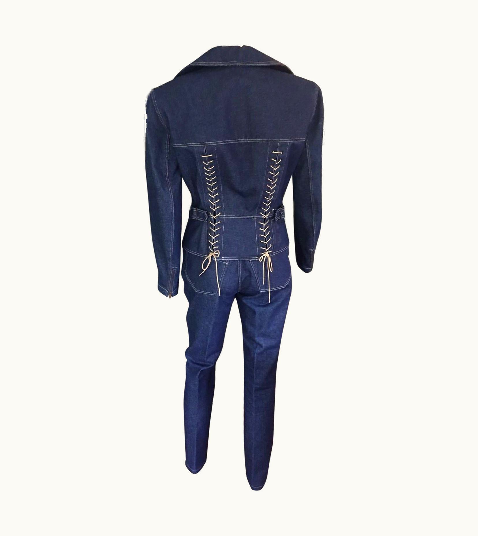 Alaia Azzedine Alaia Vintage Laced Up Denim Pants & Jacket Set Pant Suit 2 Piece Set