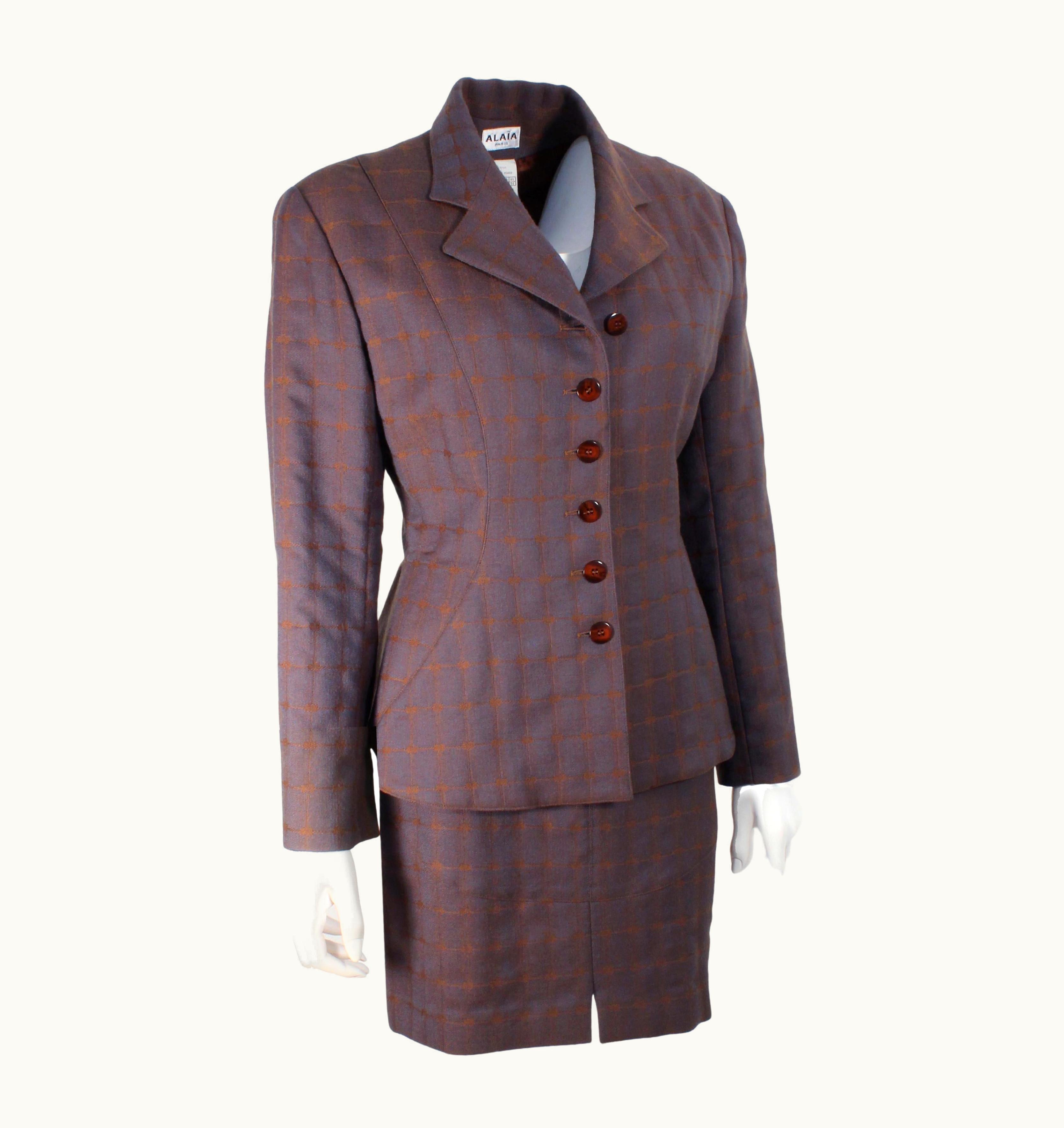 Alaia Azzedine Alaïa Suit 2pc Jacket Skirt Set Corset Back Grid Plaid 90s