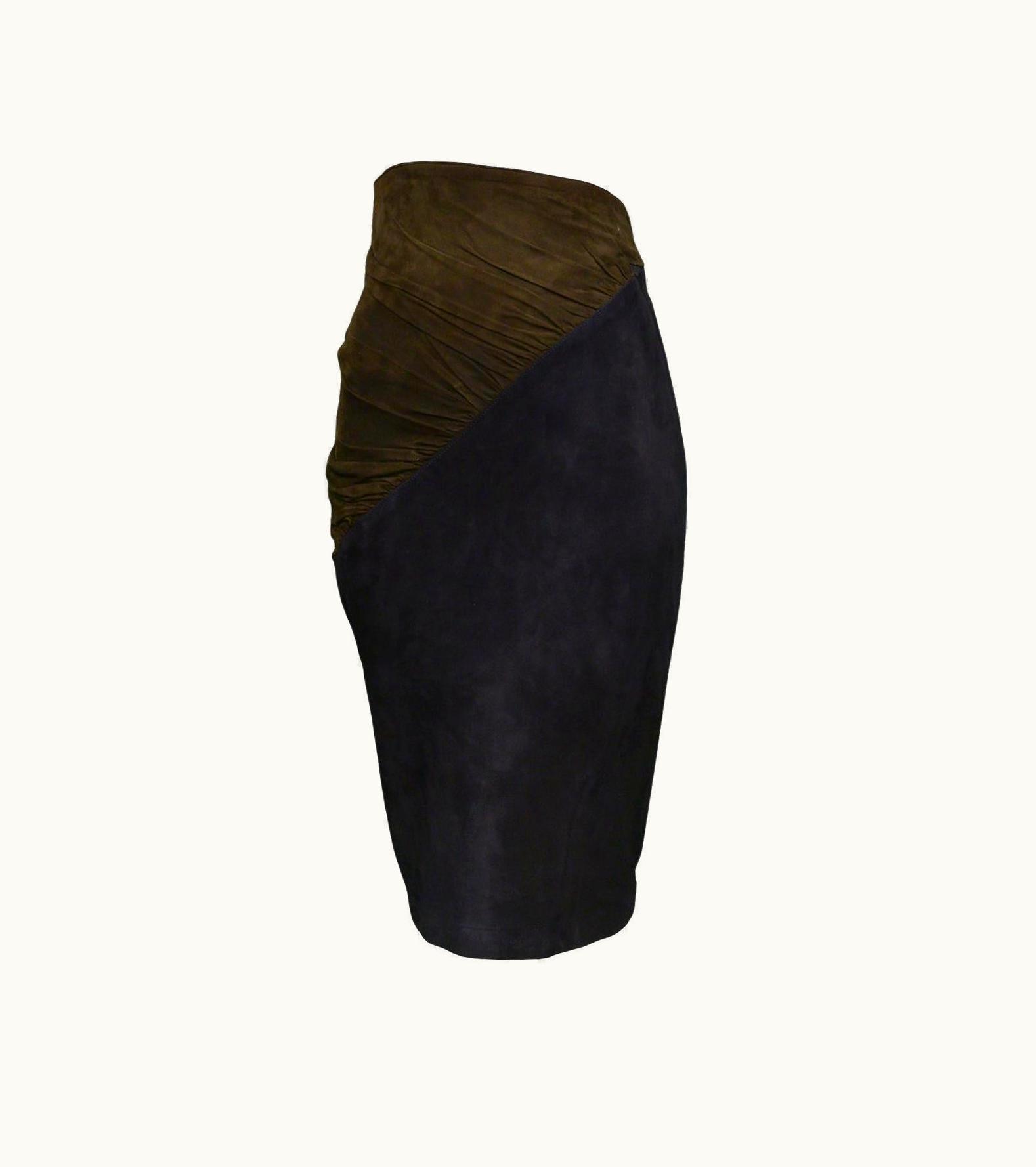 Alaia Alaia Navy & Black Suede Pencil Skirt
