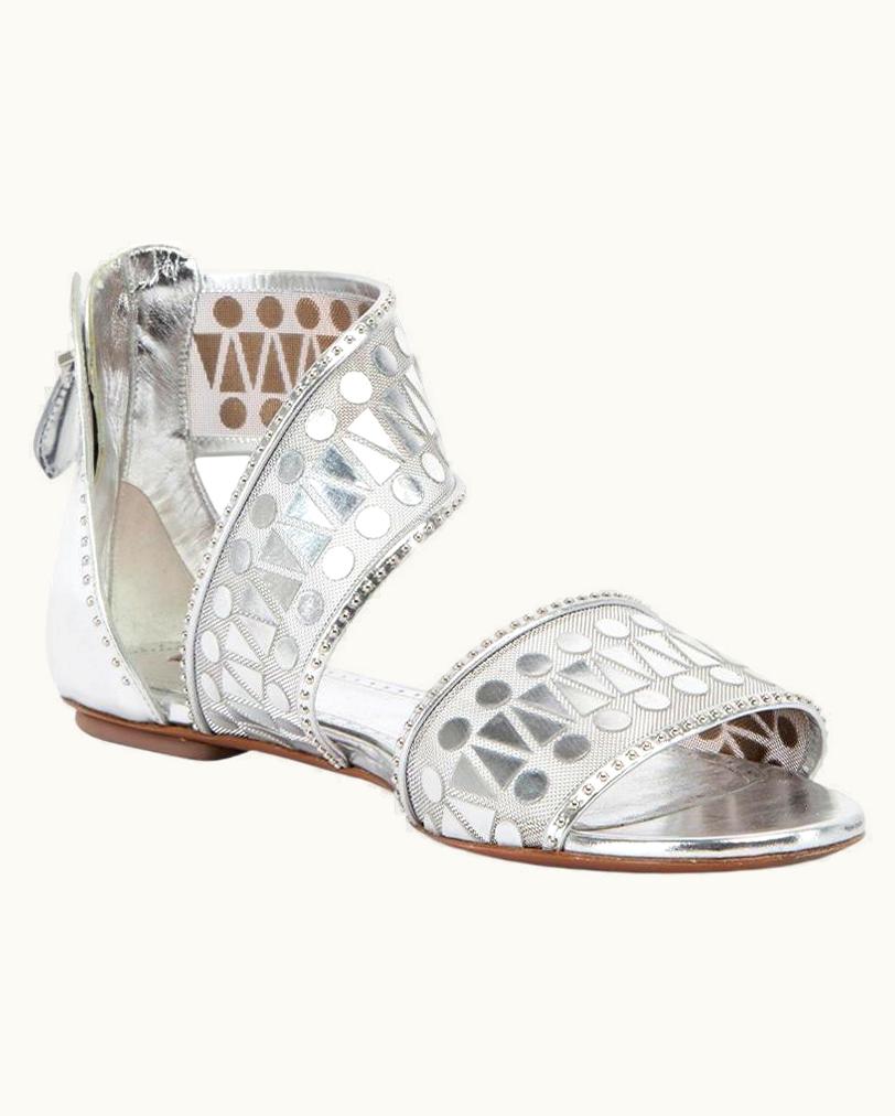 Alaia Alaïa Women' Silver Leather Metallic Mesh Sandals
