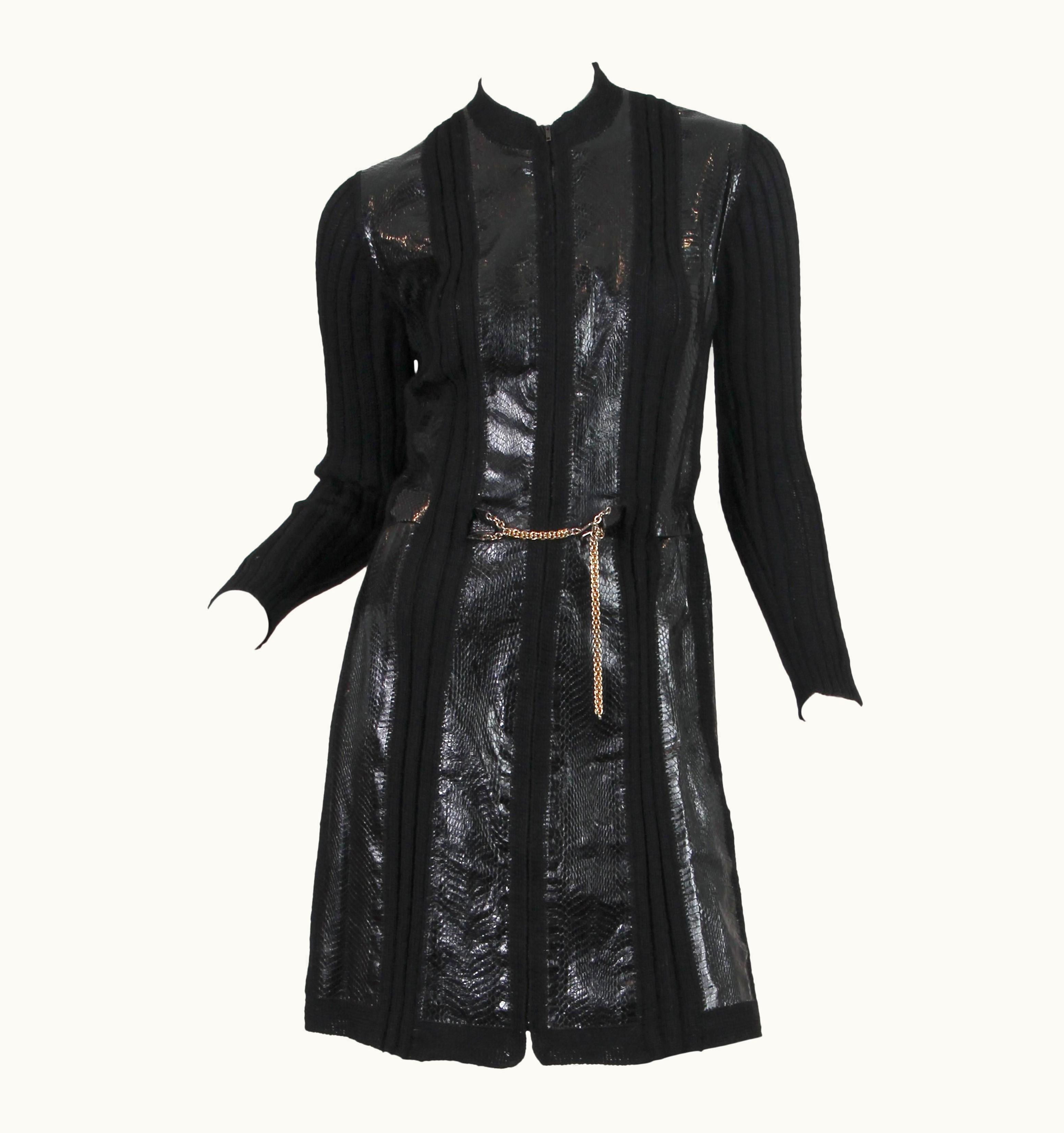 Alaia 1990s Alaia Black Wool Knit & Snakeskin Coat