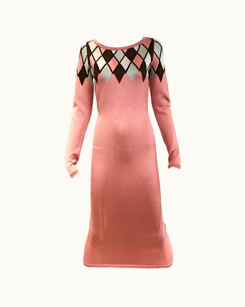 Alaia 90s Alaia Pink Diamond Harlequin Print Viscose Dress
