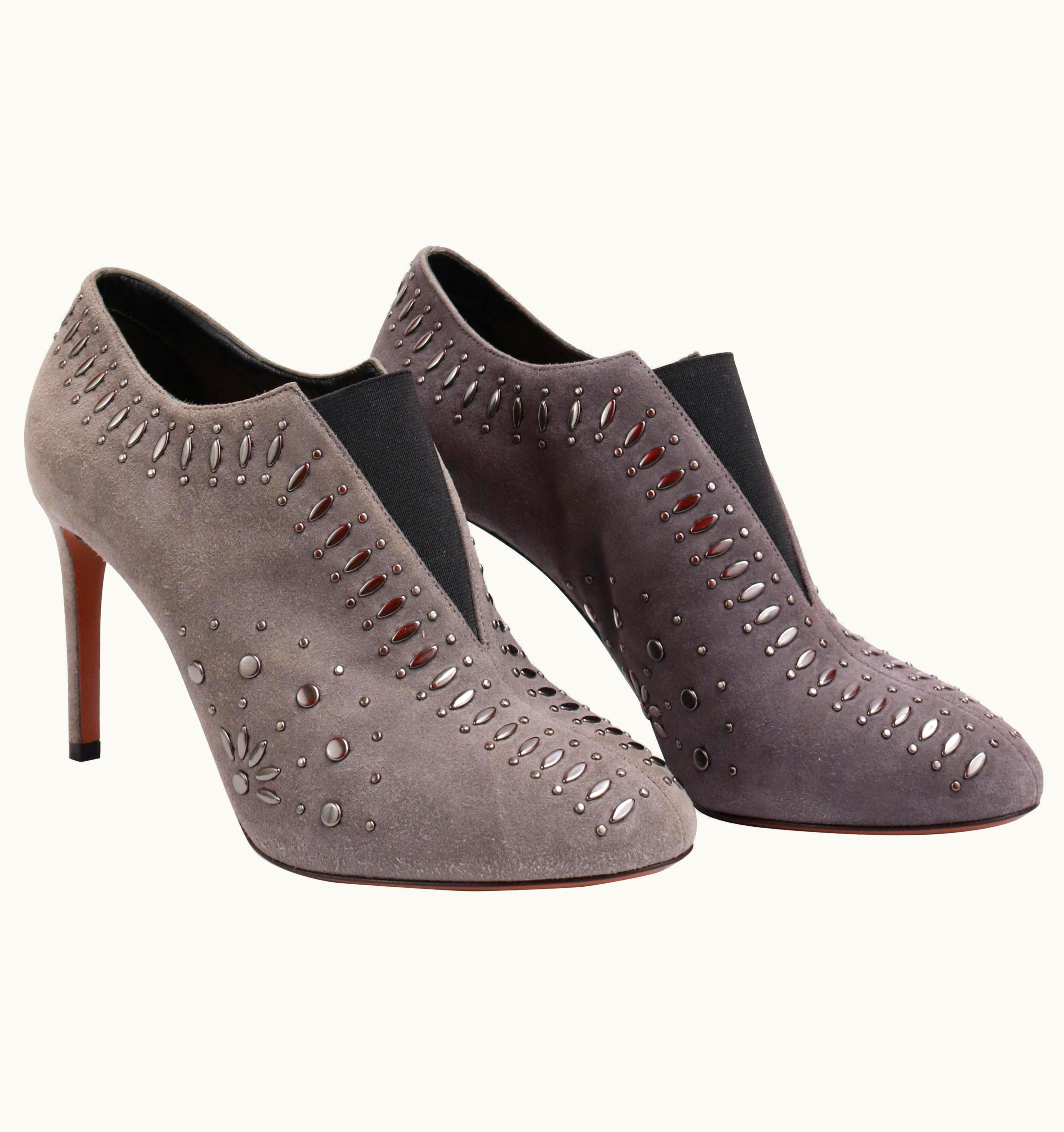 Alaia Alaia Grey Suede Studded Booties