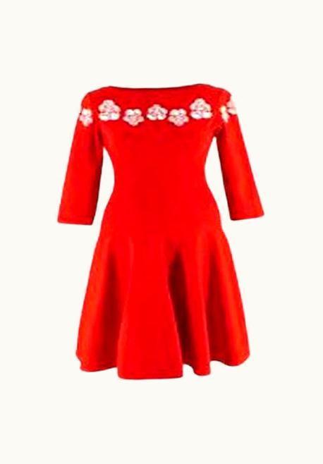 Alaia Alaia Floral Red Stretch Knit Skater Dress