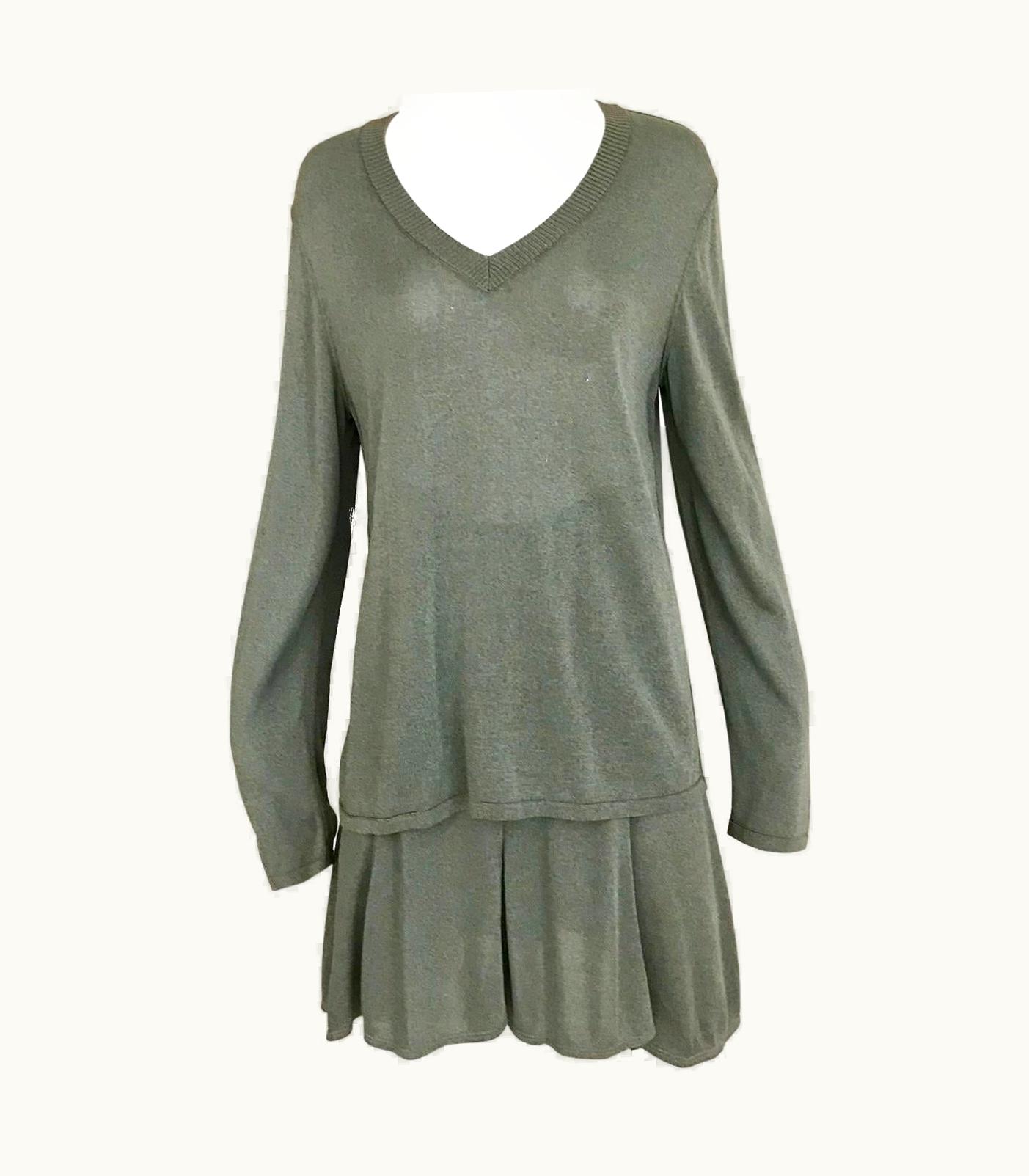 Alaia Vintage Alaia Green Knit Top And Skirt Set