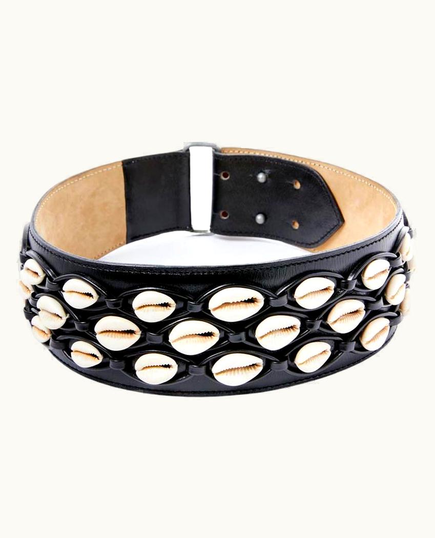 Alaia Alaia Belt In Black Leather And White Shells