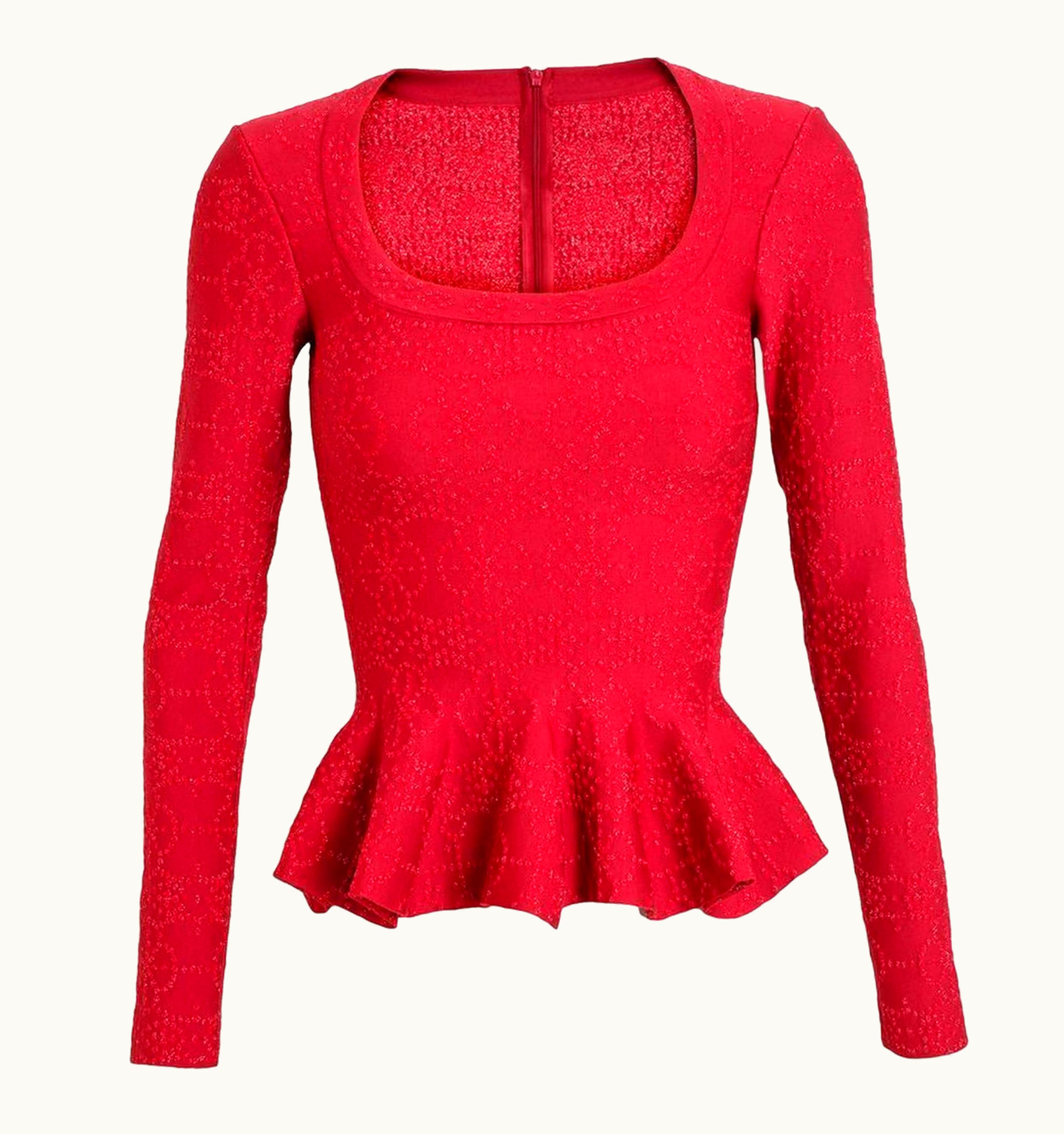 Alaia Alaia Paris Arabesque Red Sparkle Embroidered Peplum Top