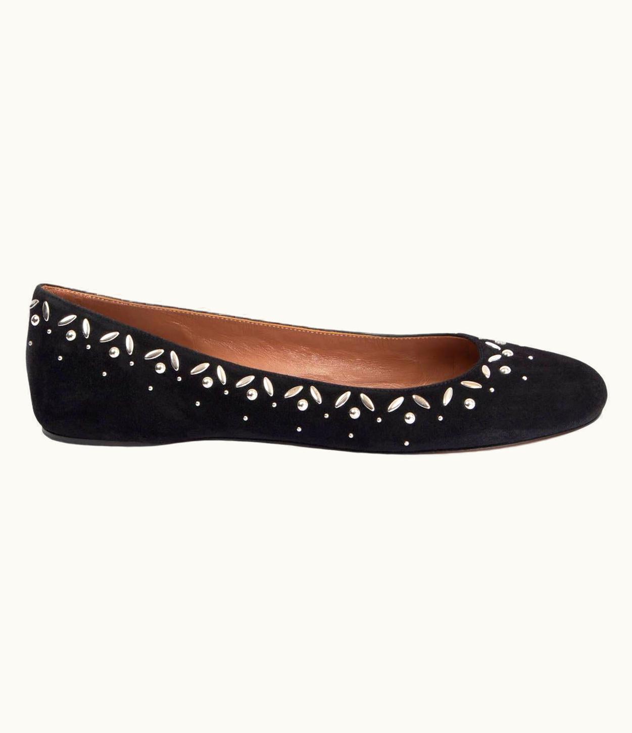 Alaia Alaia Black Suede Studded Ballet Flats Shoes