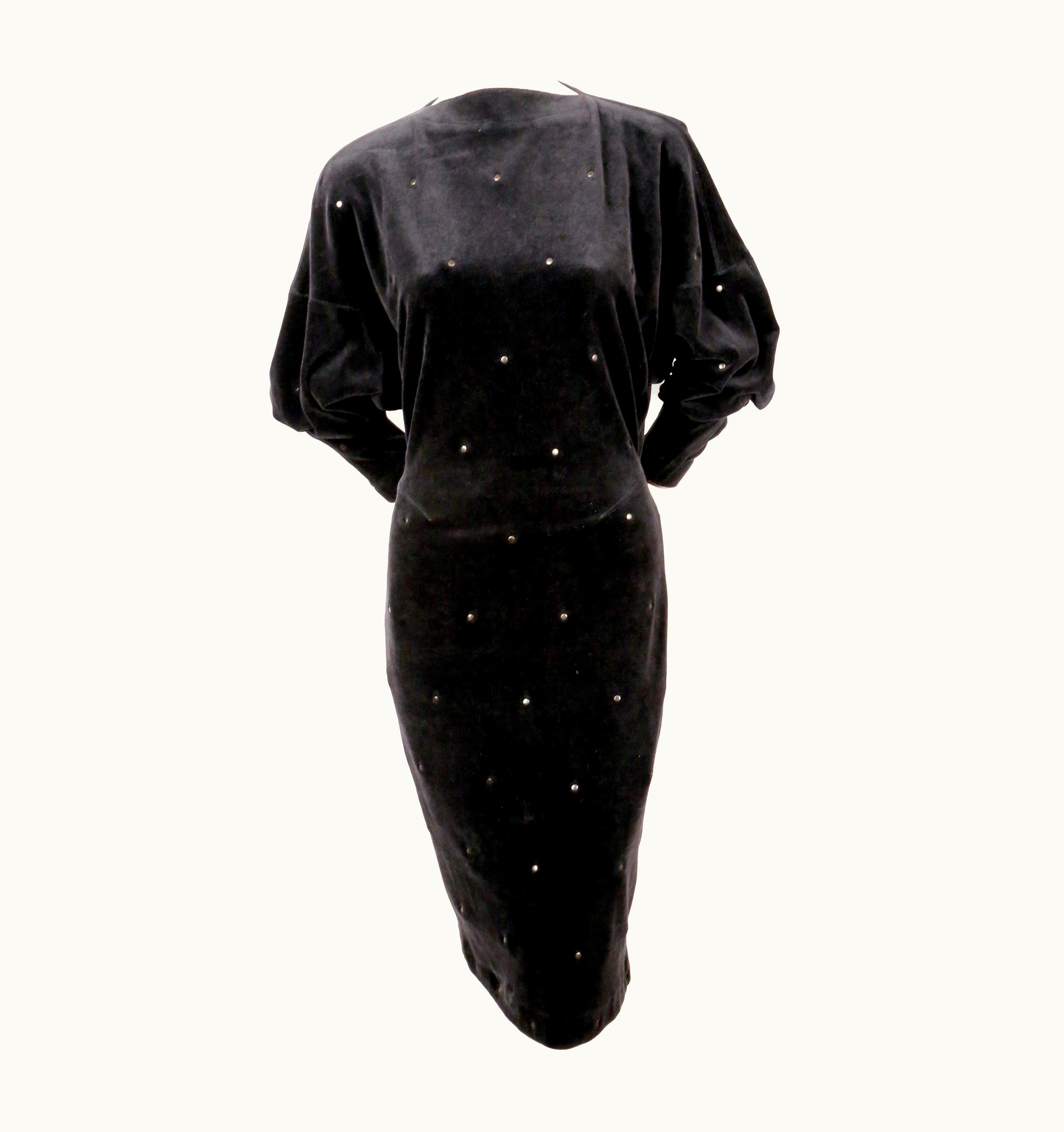 Alaia 1980' Azzedline Alaia Black Velour Dress With Studs