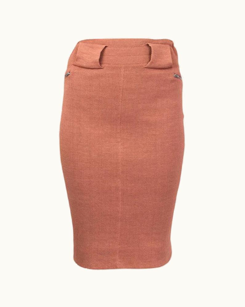 Alaia Alaia Brick Red Linen Knit Pencil Skirt
