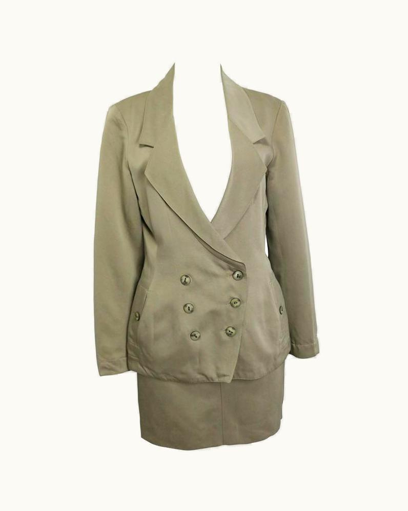 Alaia Alaia Khaki Double Breasted Jacket And Skirt Ensemble