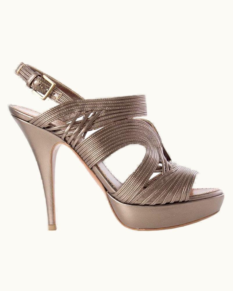 Alaia Alaia Metallic Bronze Leather Platform Sandals Shoes