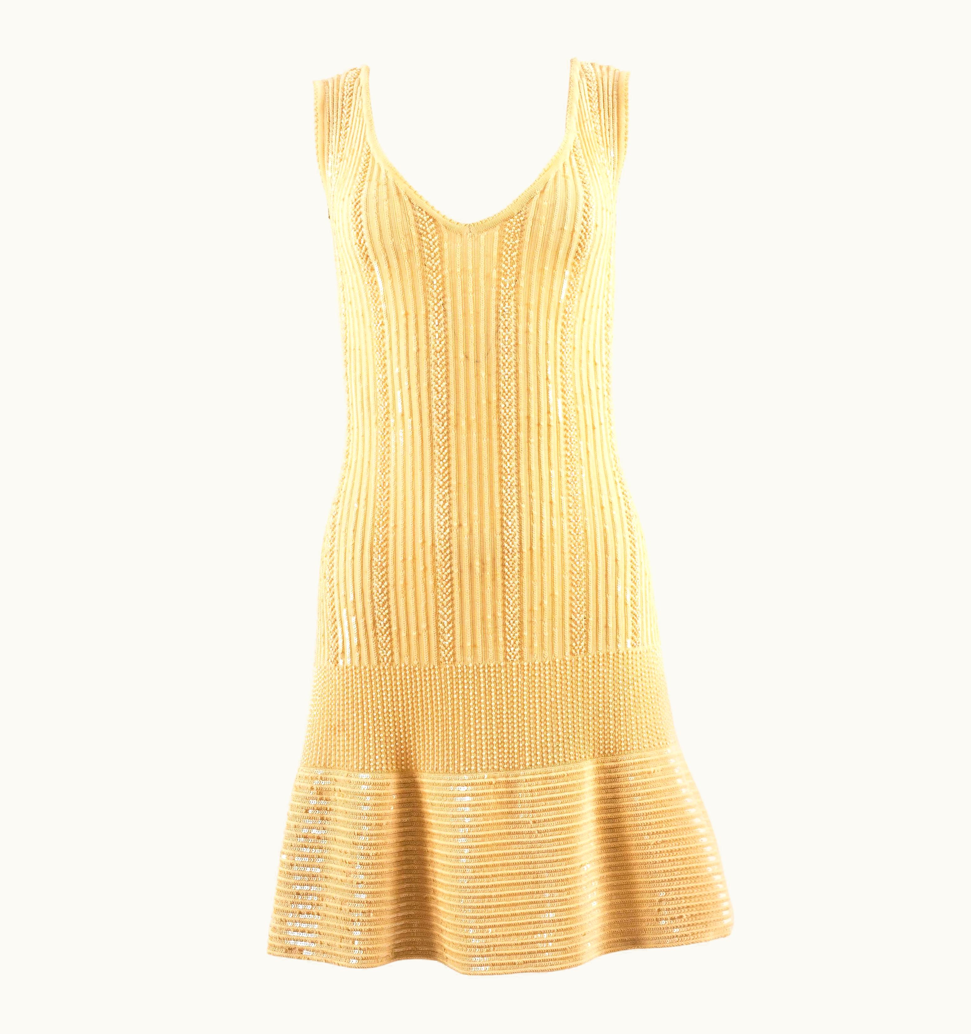 Alaia Alaia Spring-Summer 1996 Beaded Lemon Knit Cocktail Sequin Dress