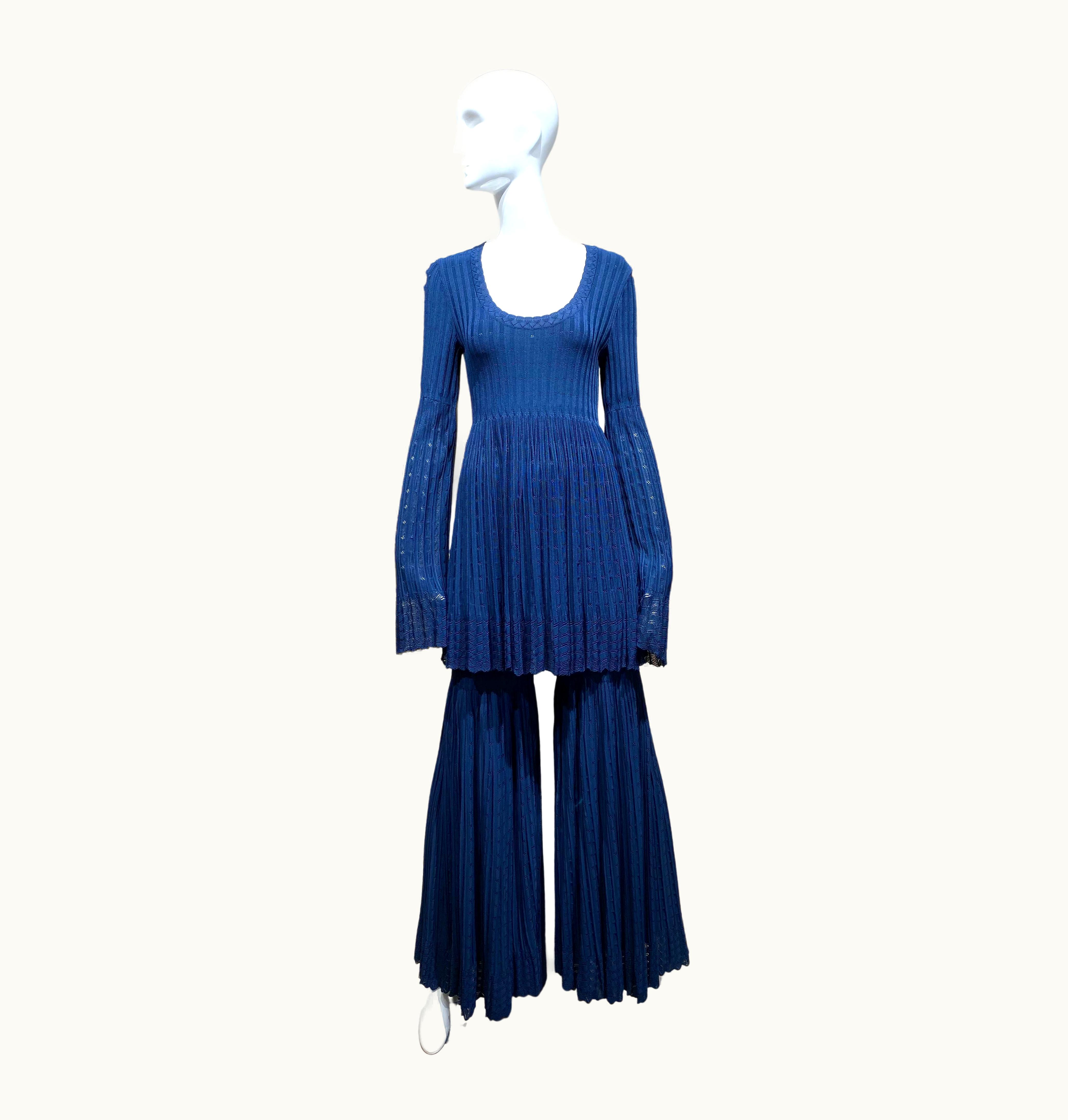 Alaia Alaia Blue Knit Long Sleeve Top And Pant Set