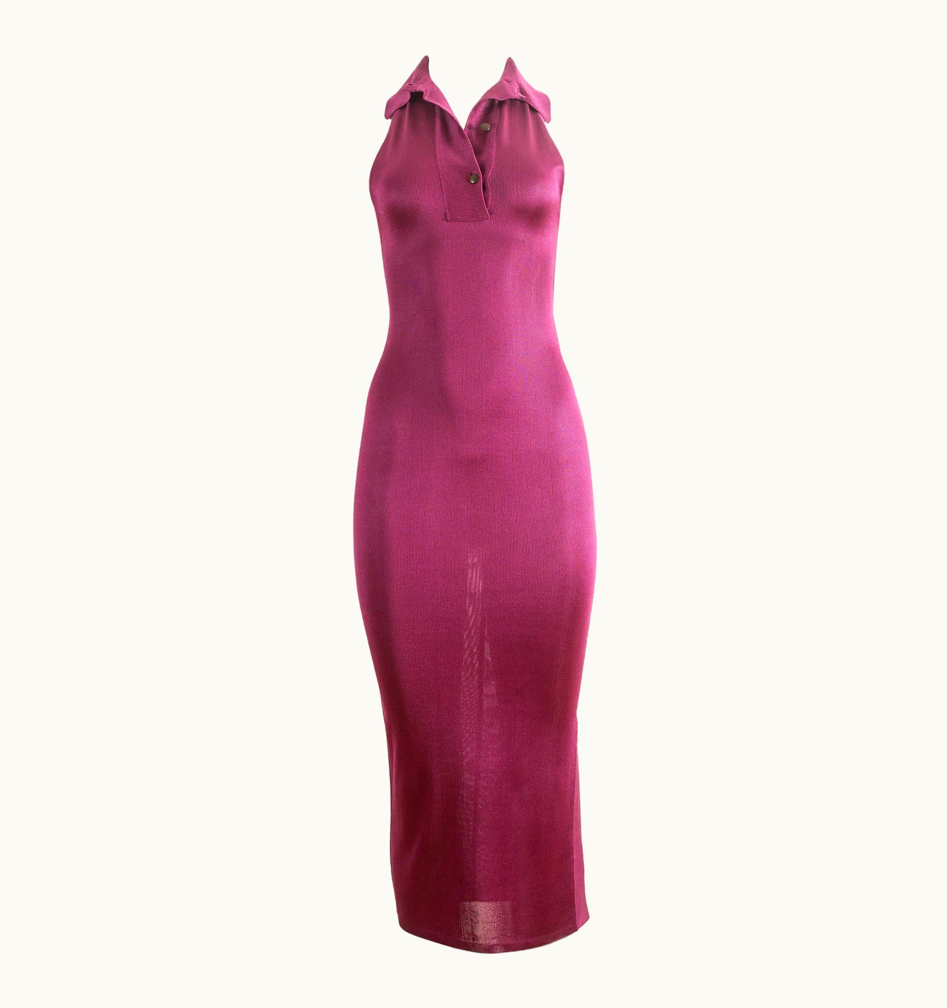Alaia Alaia Spring-Summer 1986 Magenta Acetate Knit Bodycon Dress