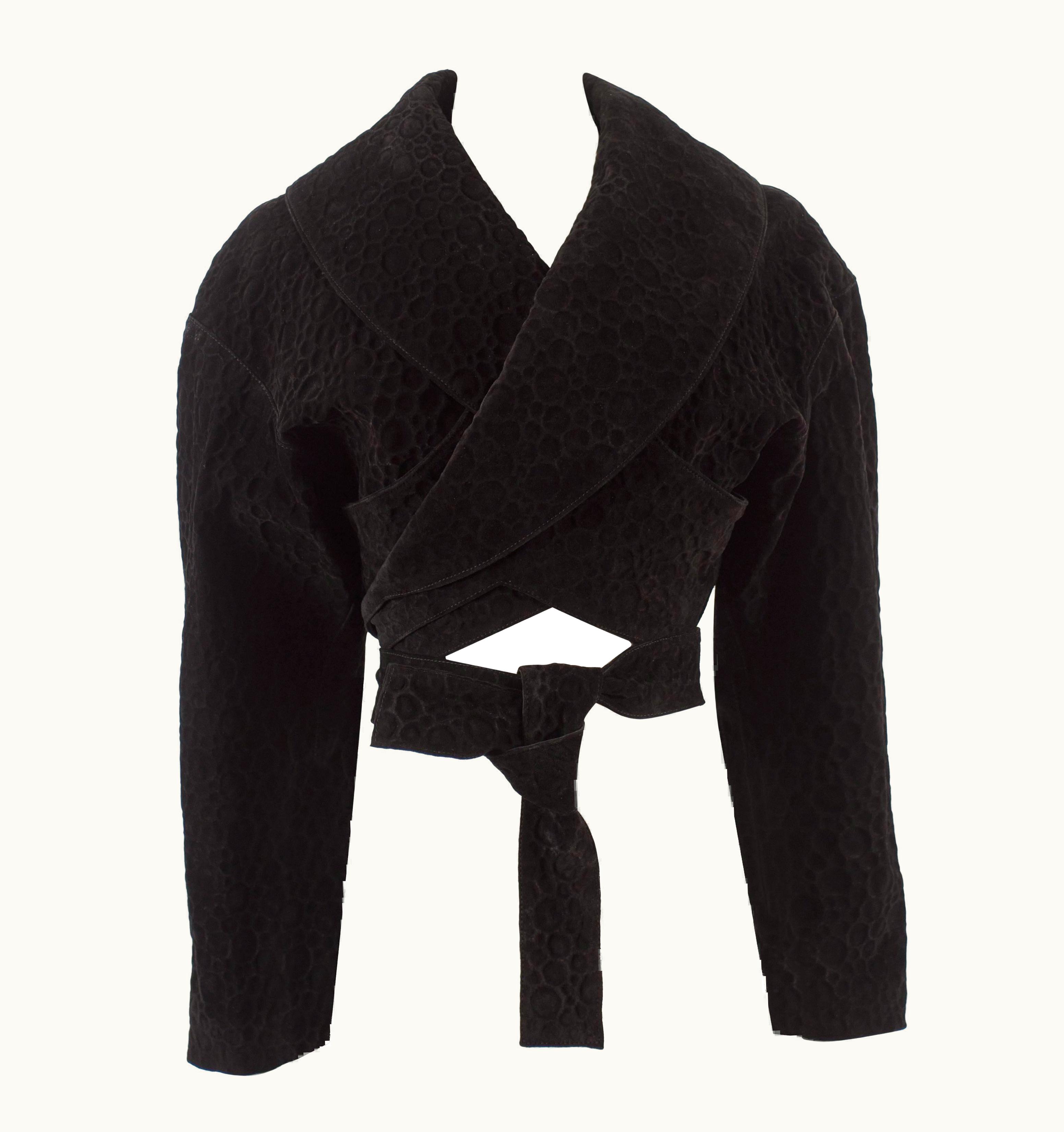 Alaia Alaia Autumn-Winter 1987 Black Suede Cropped Wrap Jacket