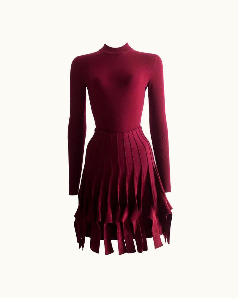 Alaia Alaia Maroon Chenille And Wool Body And Skirt Ensemble