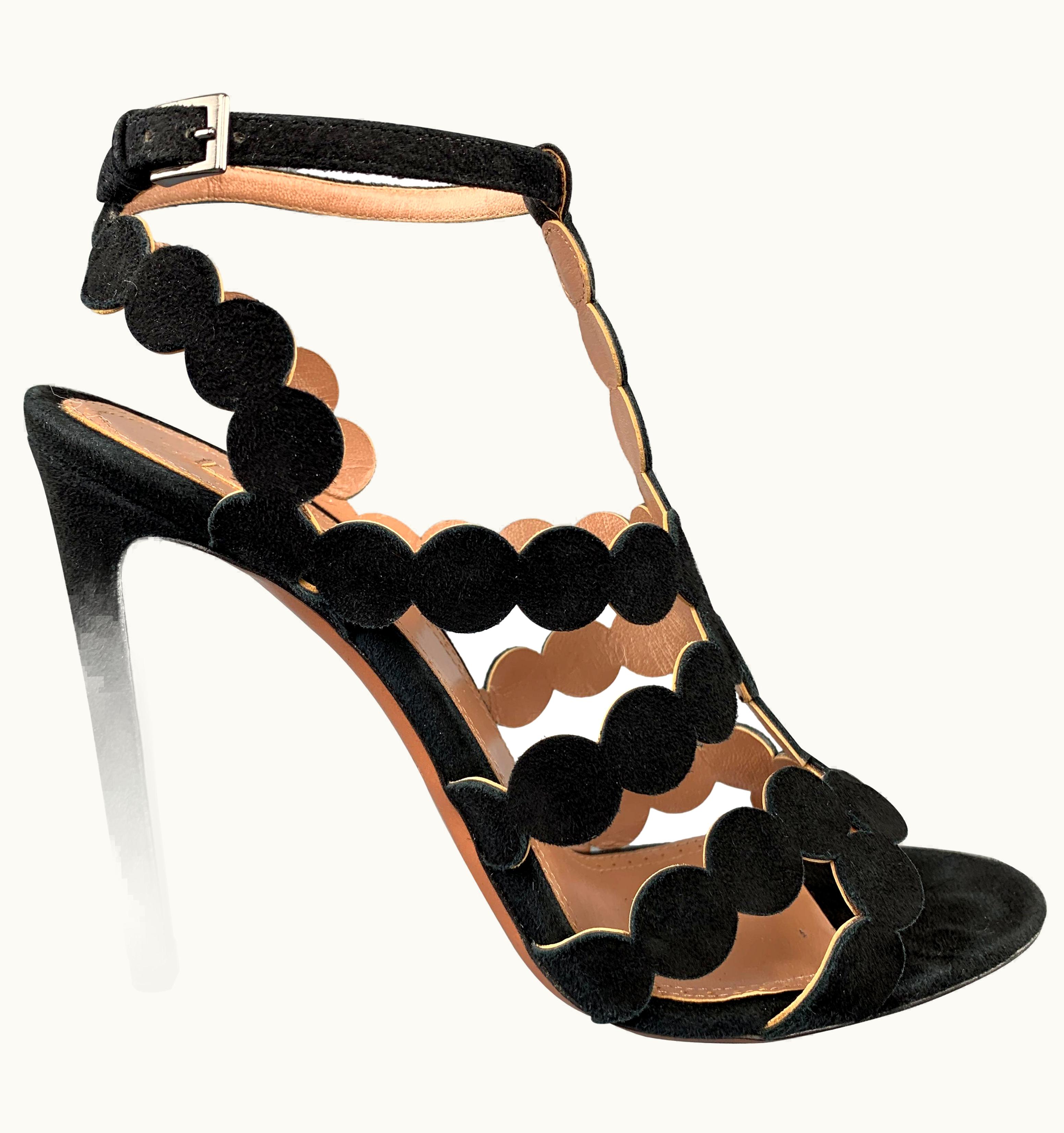 Alaia Alaia Black Suede Laser Cut Strappy Sandals