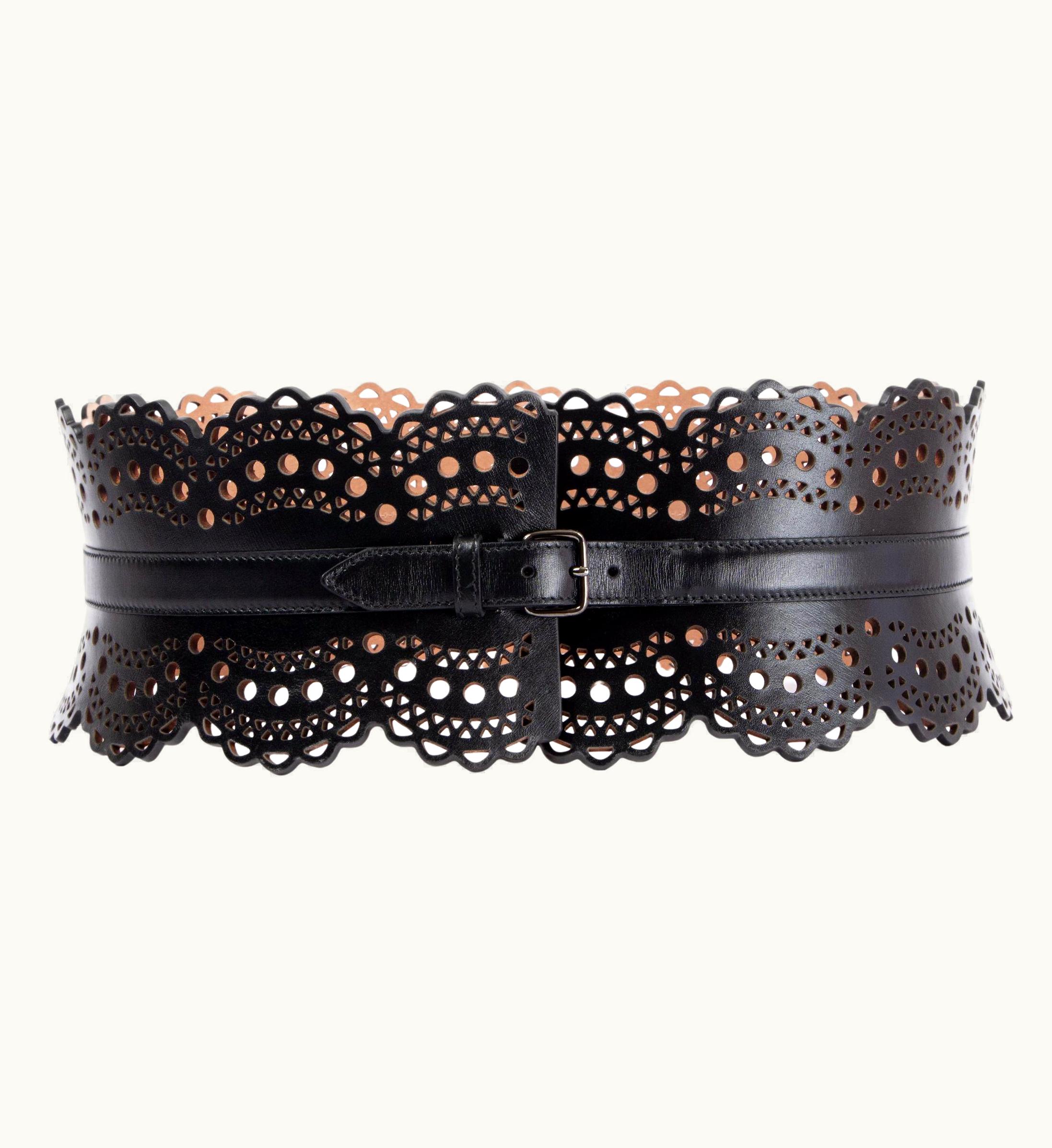 Alaia Alaia Black Leather Perforated Wide Waist Corset Belt