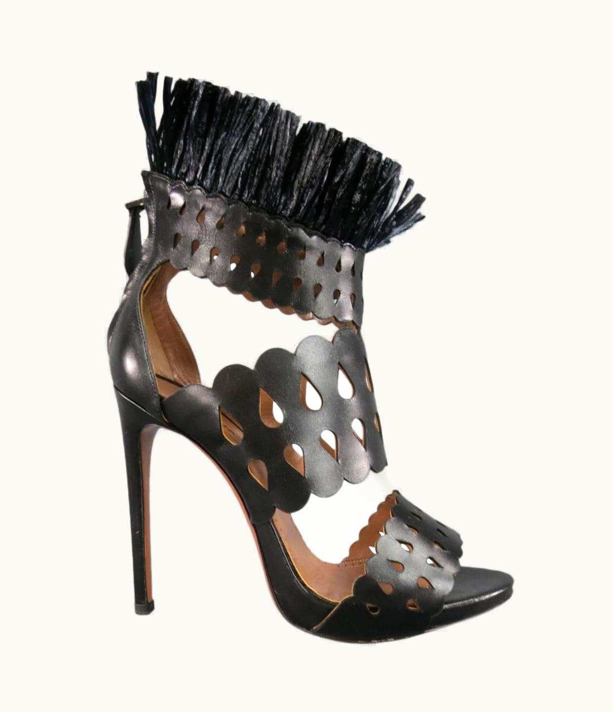 Alaia Alaia .5 Black Cutout Leather Fringe Ankle Sandals