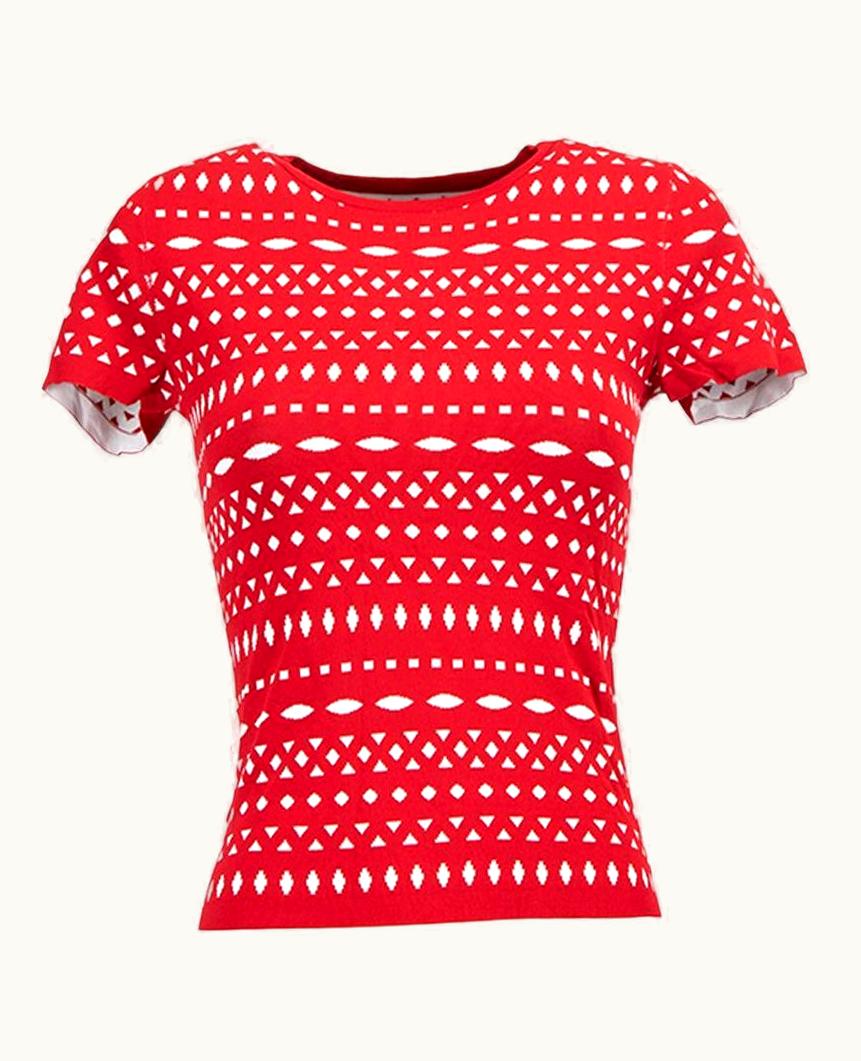 Alaia Alaïa Women' Red & White Geometric Print Knitted T-Shirt
