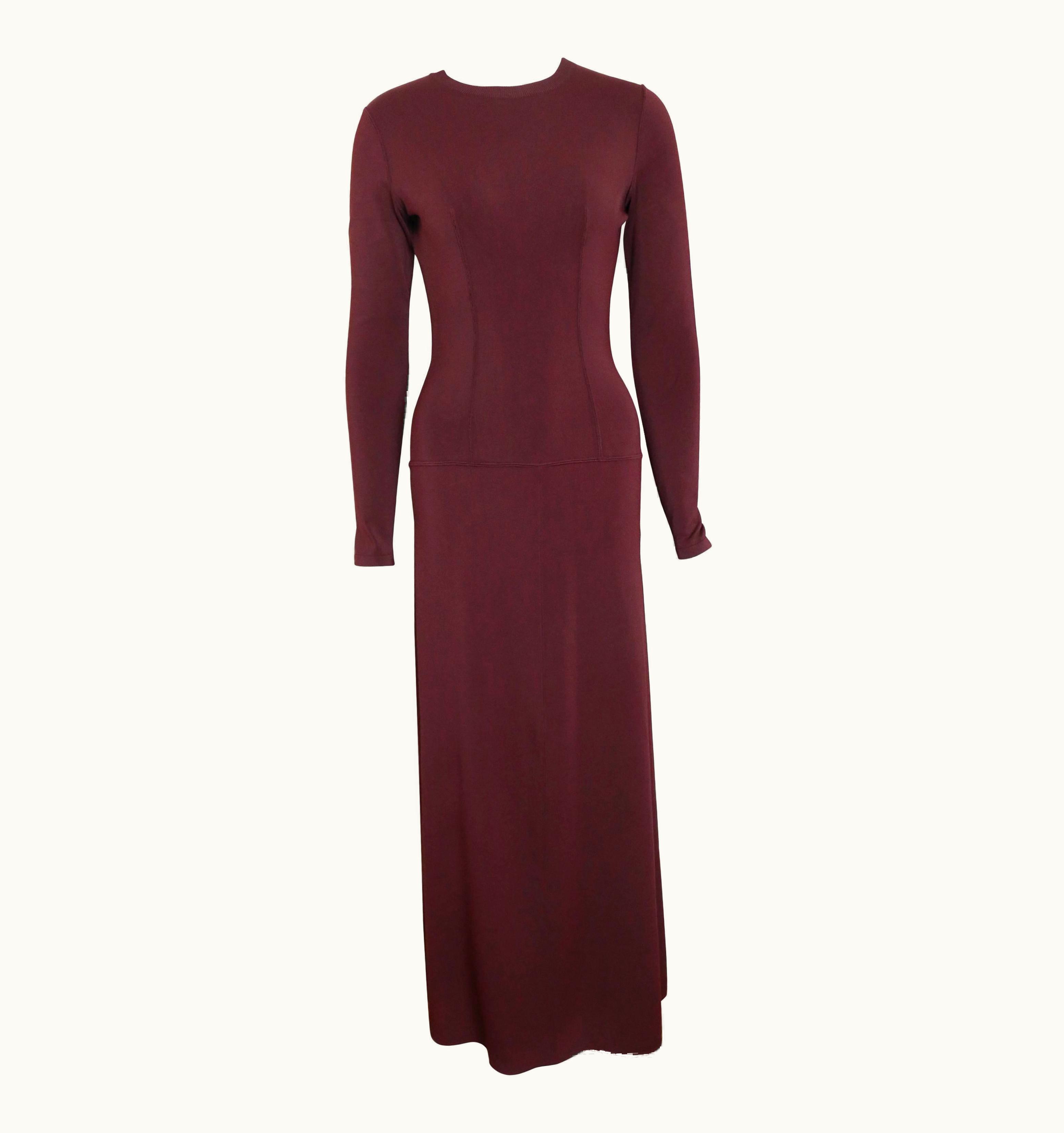 Alaia Vintage 90s Alaia Wine Long Sleeves BodyCon Maxi Dress