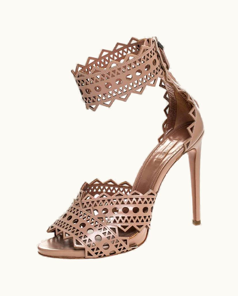 Alaia Alaia Beige Leather Laser Cut Out Sandals