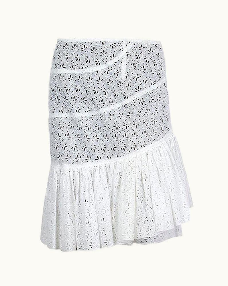 Alaia Alaia White Cotton Broderie Anglaise Embroidered RUCHEDSkirt